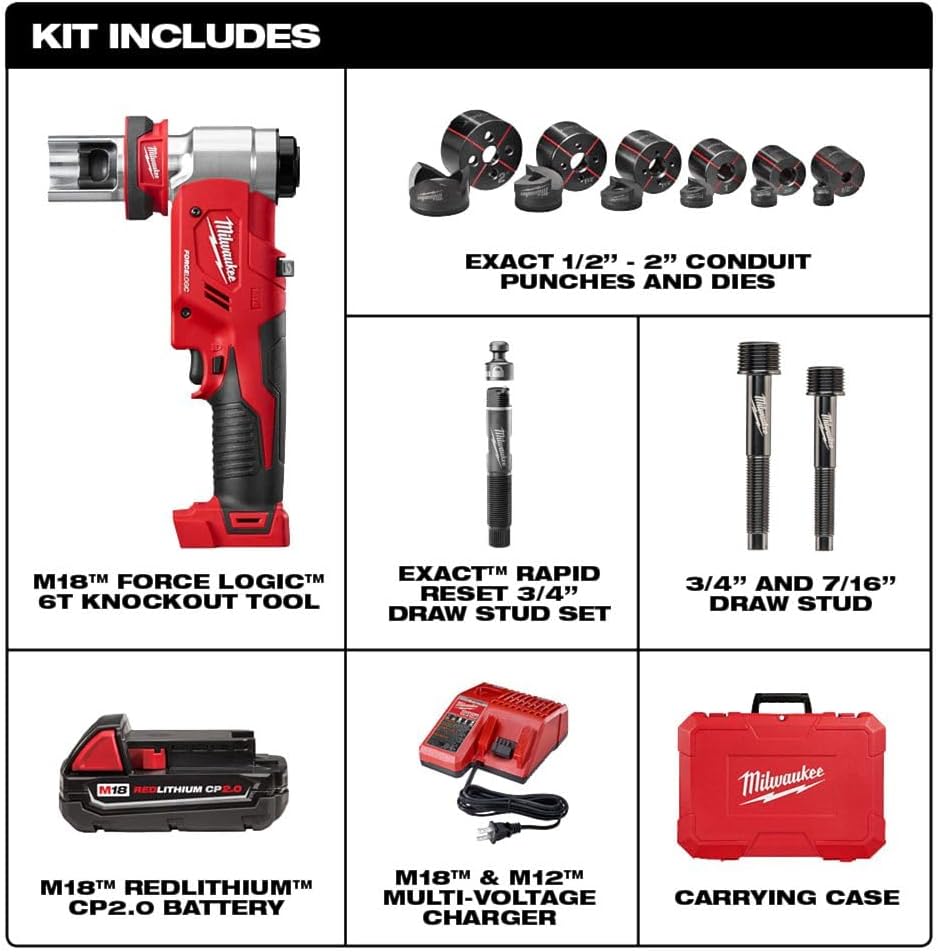 Milwaukee 2677-21 M18 FORCE LOGIC 6T Knockout Tool 1/2' - 2' Kit