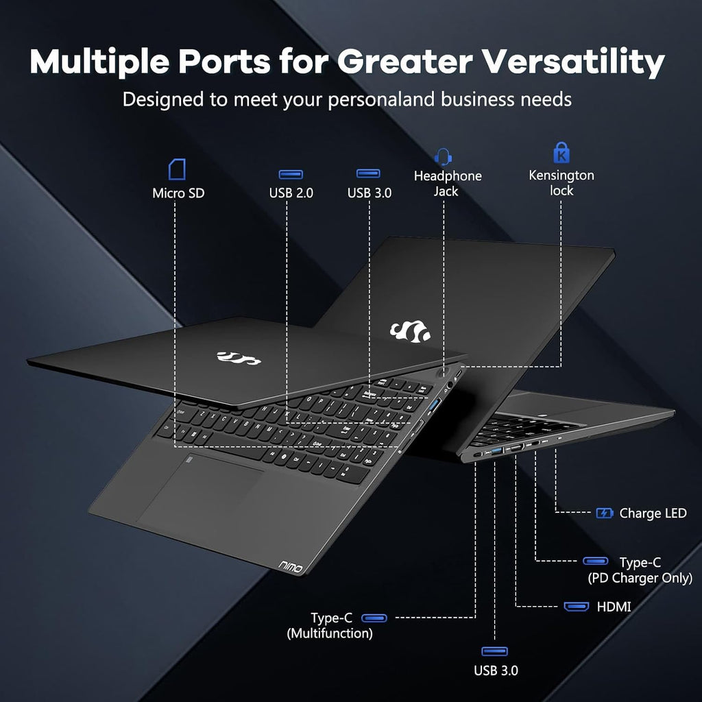 NIMO 15.6 Inch Laptop, i5-12450H 8-Core H-Series Processor (Beats i7-11800H), 16GB RAM 1TB SSD, Backlit Keyboard, Fingerprint Reader, 100W USB-C Fast Charging, WiFi 6, FHD IPS Display