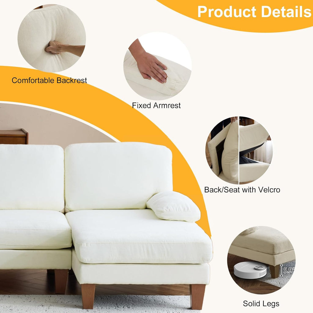Karl home U-Shape Sectional Sofa Couch 111' Modern 4-Seat Sofa with Chaises Chenille Fabric Upholstered Covertible Couch with Wood Grain Legs for Living Room, Reception Room, Apartment, Beige
