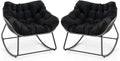 Giantex Set of 2 Outdoor Rocking Chair with Padded Cushion, Oversized Papasan Chair, PE Rattan, Egg Rocker for Reading, Front Porch, Garden, Patio, Backyard (Black)