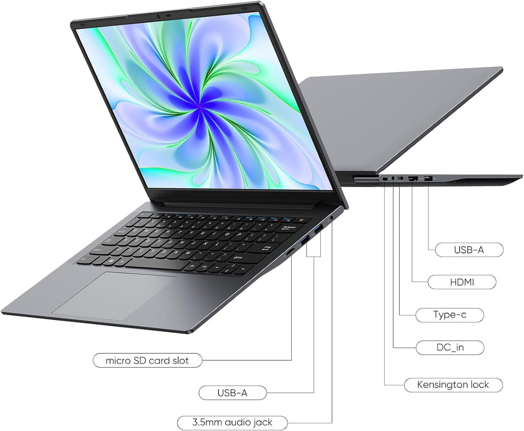 AE86 14.1' Laptop with 2K Screen, 16GB RAM, 512GB SSD, Core Processor, BT5.0 Wi-Fi 5, USB A, Type-C, HDMl, Ultra-Thin and Light Notebook for Business Students