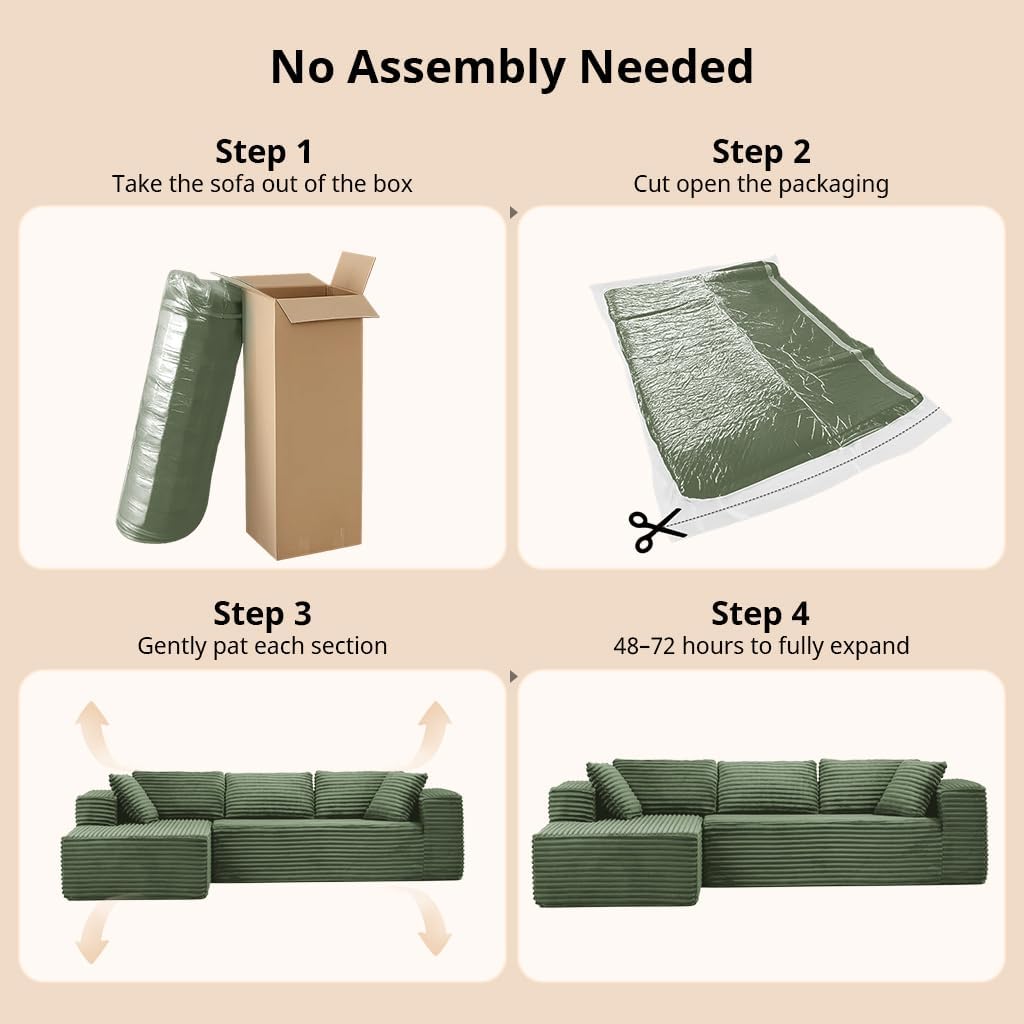 COMHOMA 105'Modular Sectional Sofa with Deep Seat,Cloud Upholstered L-Shape Couch Wide Arms Corduroy Fabric High-Density Foam Chaise Lounge for Living Room No Assembly Required