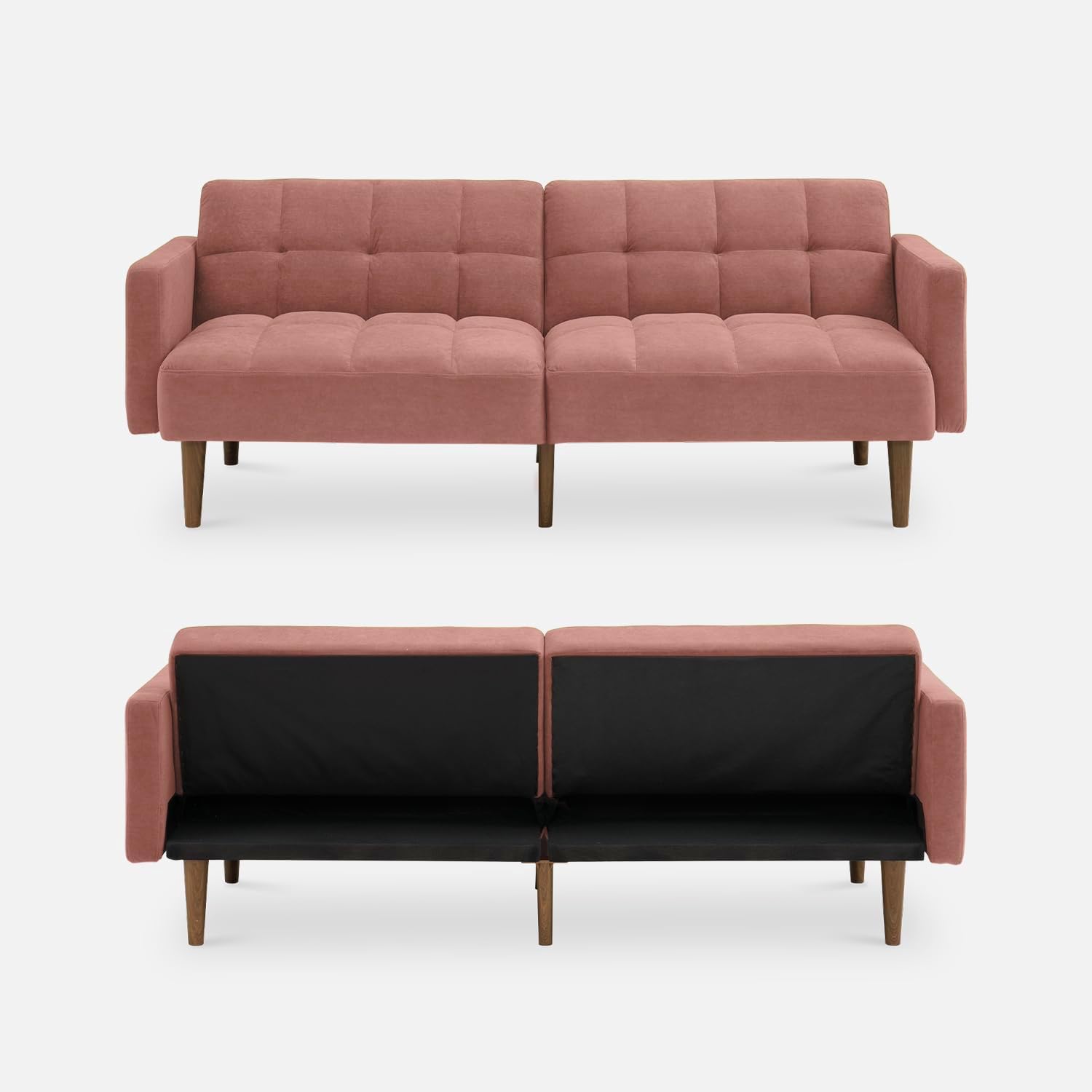 mopio Aaron 76.8' Couch, Small Futon Sofa Bed, Sleeper, Loveseat, Mid Century Modern Futon Couch, Sofa Cama, Couches for Living Room, Bedroom (Old Rosa, Velvet)