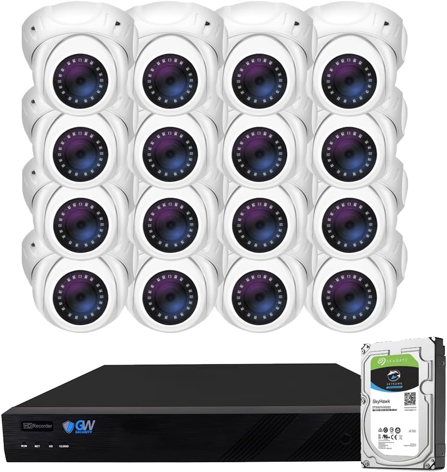 GW Security 16 Channel 12MP NVR 4K 8MP Video & Audio Security Camera System with 16 UHD 4K 2160P Microphone PoE Outdoor/Indoor Security Turret Cameras, AI Face/Human/Vehicle Detection, 4TB Hard Drive