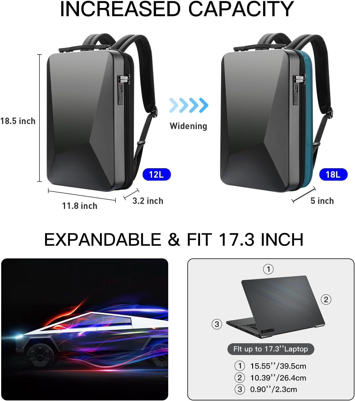 BOPai Hard Shell Tsa Laptop Backpack for Men Gaming Backpack for 17.3 inch Anti Theft Expansion Backpack Light Slim Black Usb Waterproof 15.6 Rucksack