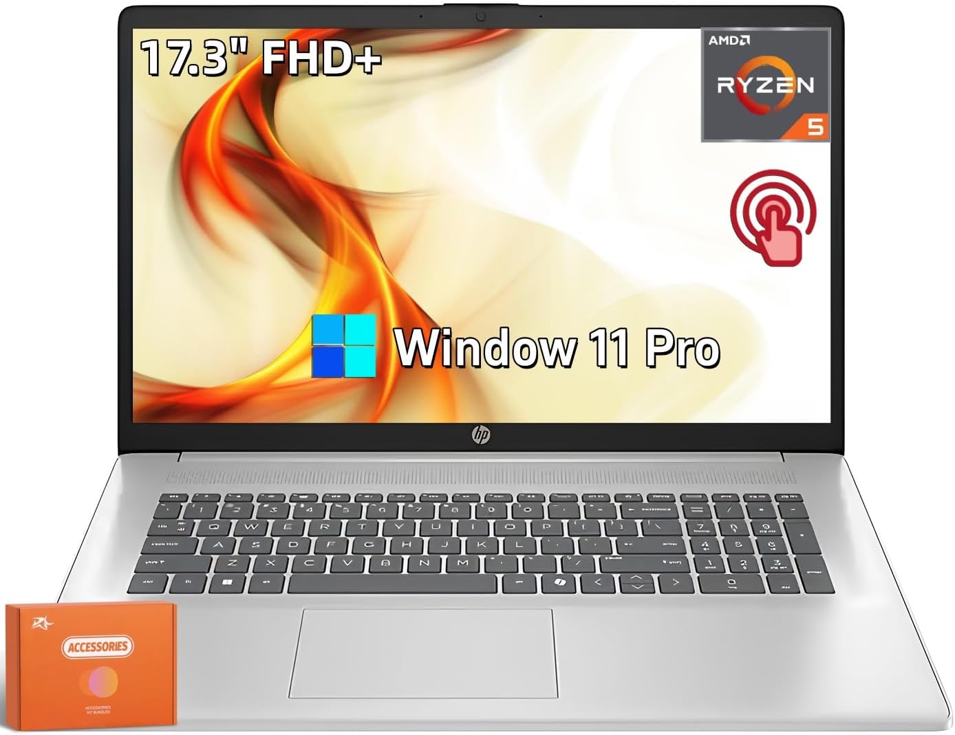 HP 2025 Touchscreen Laptop, 17.3' HD+ 250nit, AMD Ryzen 5 7430U(Up to 4.3 GHz), Radeon Graphics, 32 GB RAM, 1 TB SSD, Copilot-Ai Chat, Wi-Fi6, Long Battery Life, AI Noise, Windows11 Pro, w/Accessories