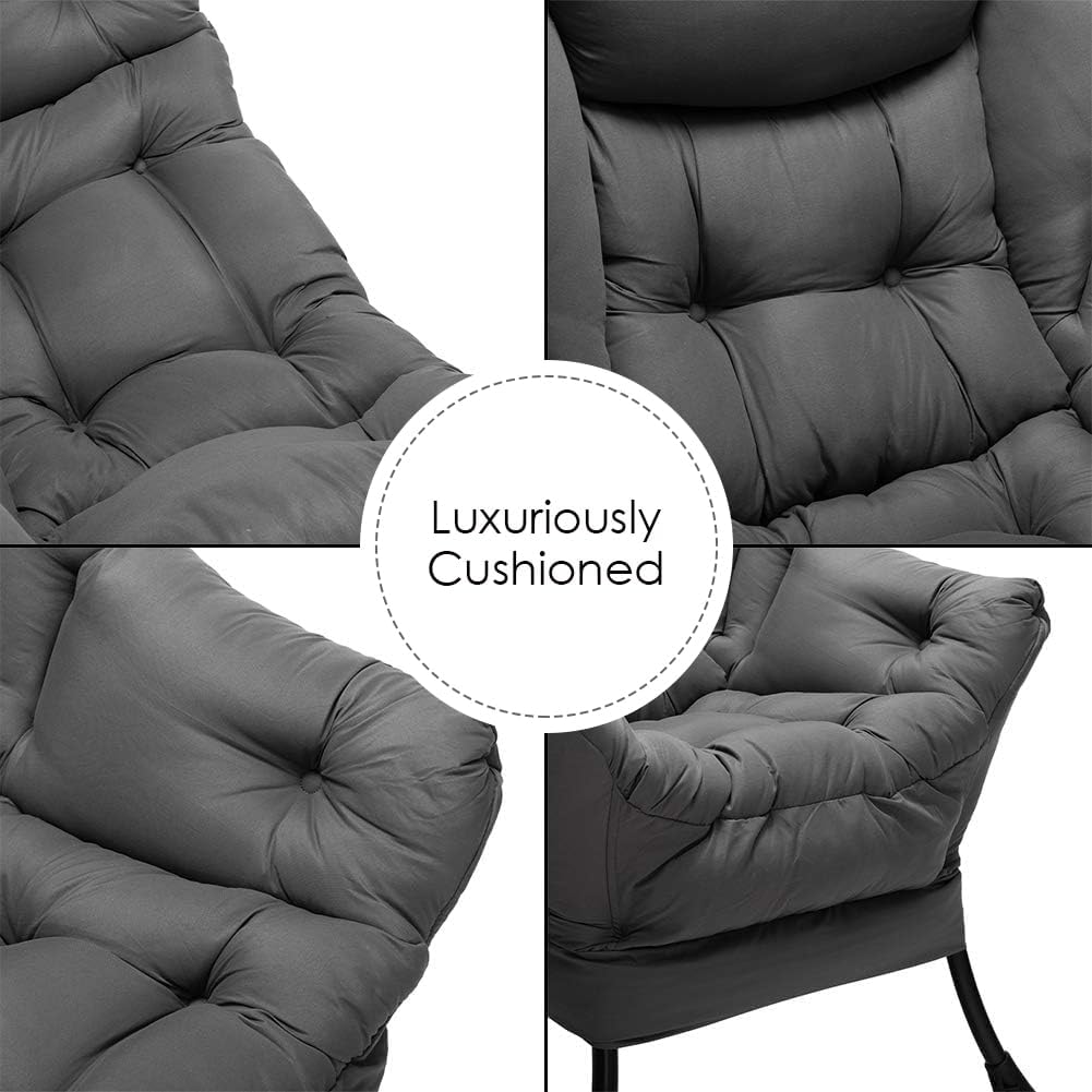 HollyHOME Lazy Chair with Foldable Ottoman, Accent Comfy Lounge Armchair and Folding Footrest Stool, Leisure Sofa Reading Chair and Footstool for Living Room, Bedroom, Dorm,Dark Grey