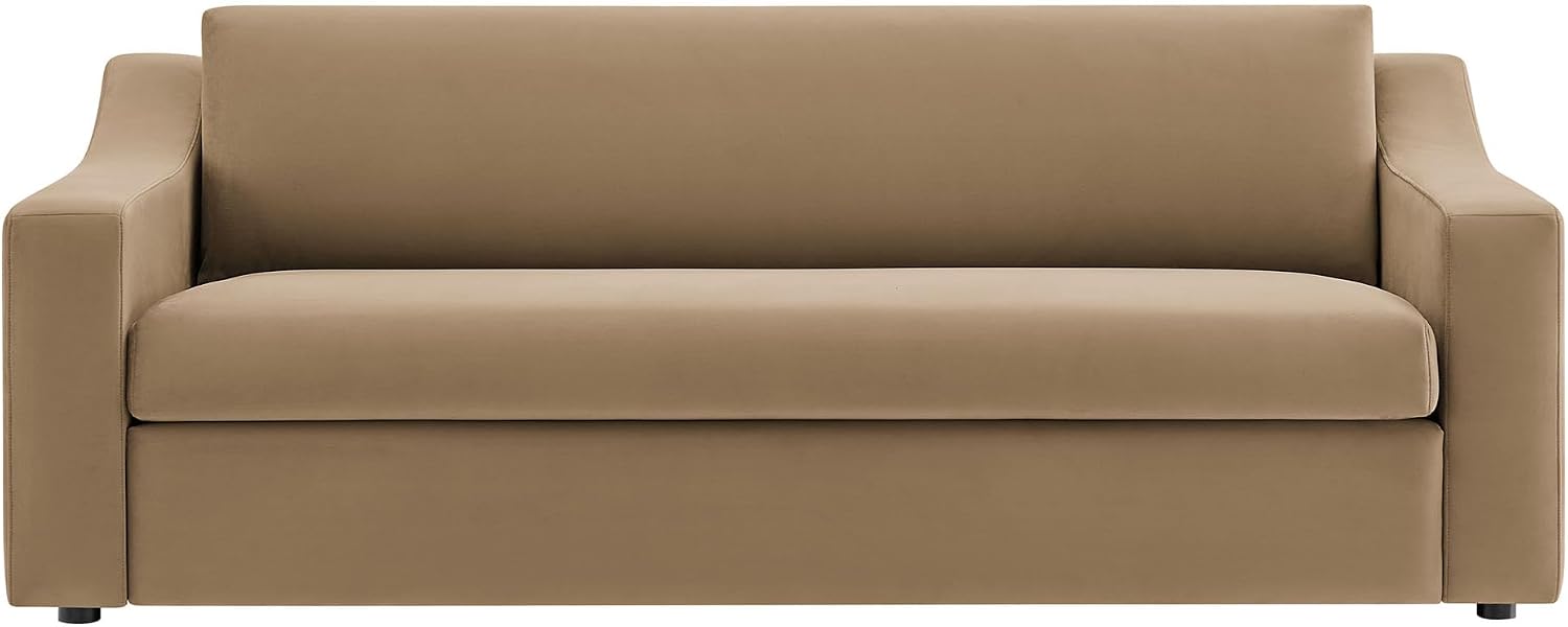 Modway Liora 87 Inch Stain-Resistant Performance Velvet Sofa in Taupe