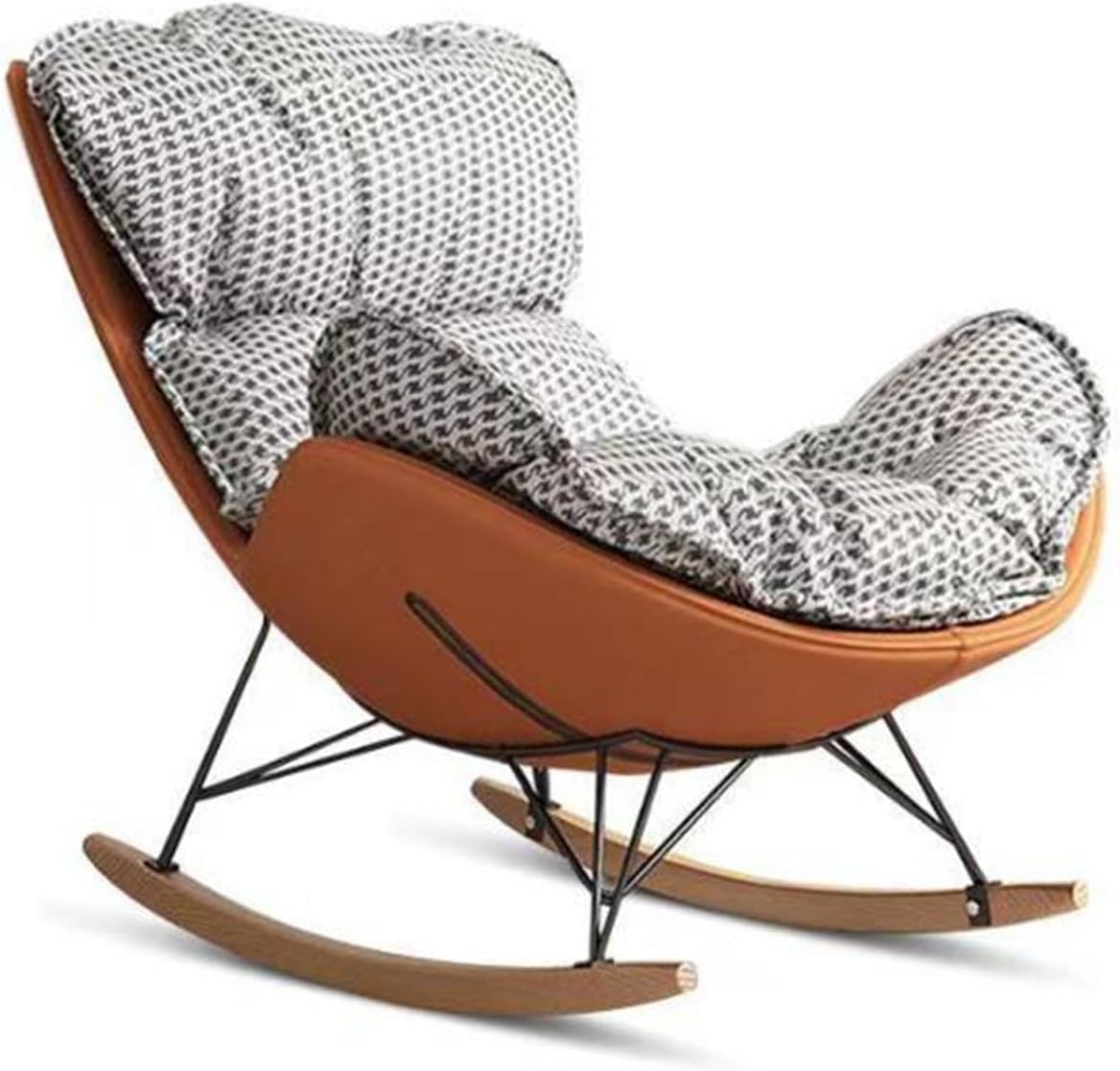 Rocking Boho Papasan Rocking Chair for Nursery Accent Chairs,High Back Tufted Design Rocking Chair,Upholstered Leather Padded Seat Glider Recliner,Solid Wood Base for Living Room/Bedroom Rocker Chair