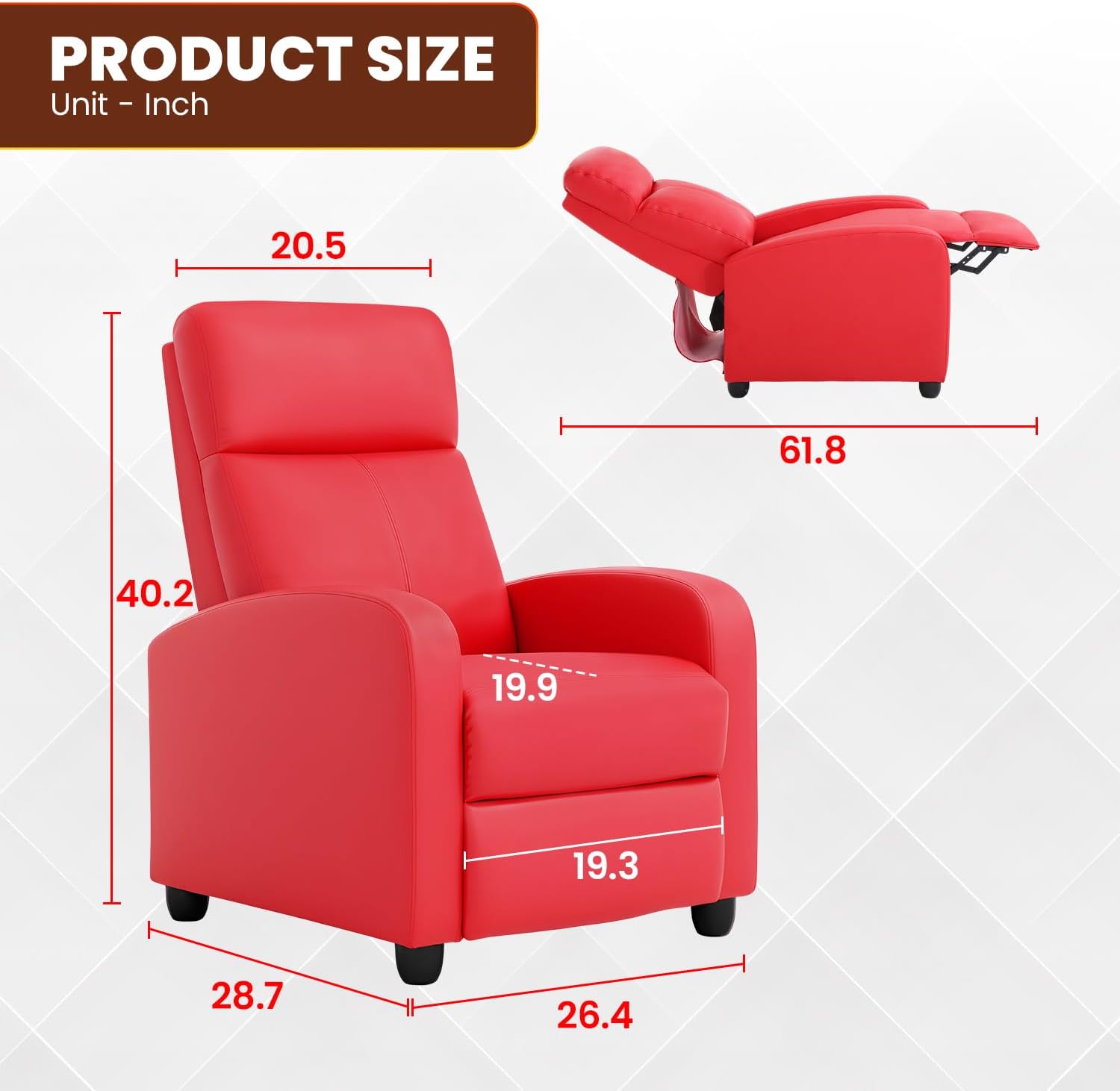 FDW Recliner Chair for Living Room Home Theater Seating Single Reclining Sofa Lounge Reading with Padded Seat Backrest