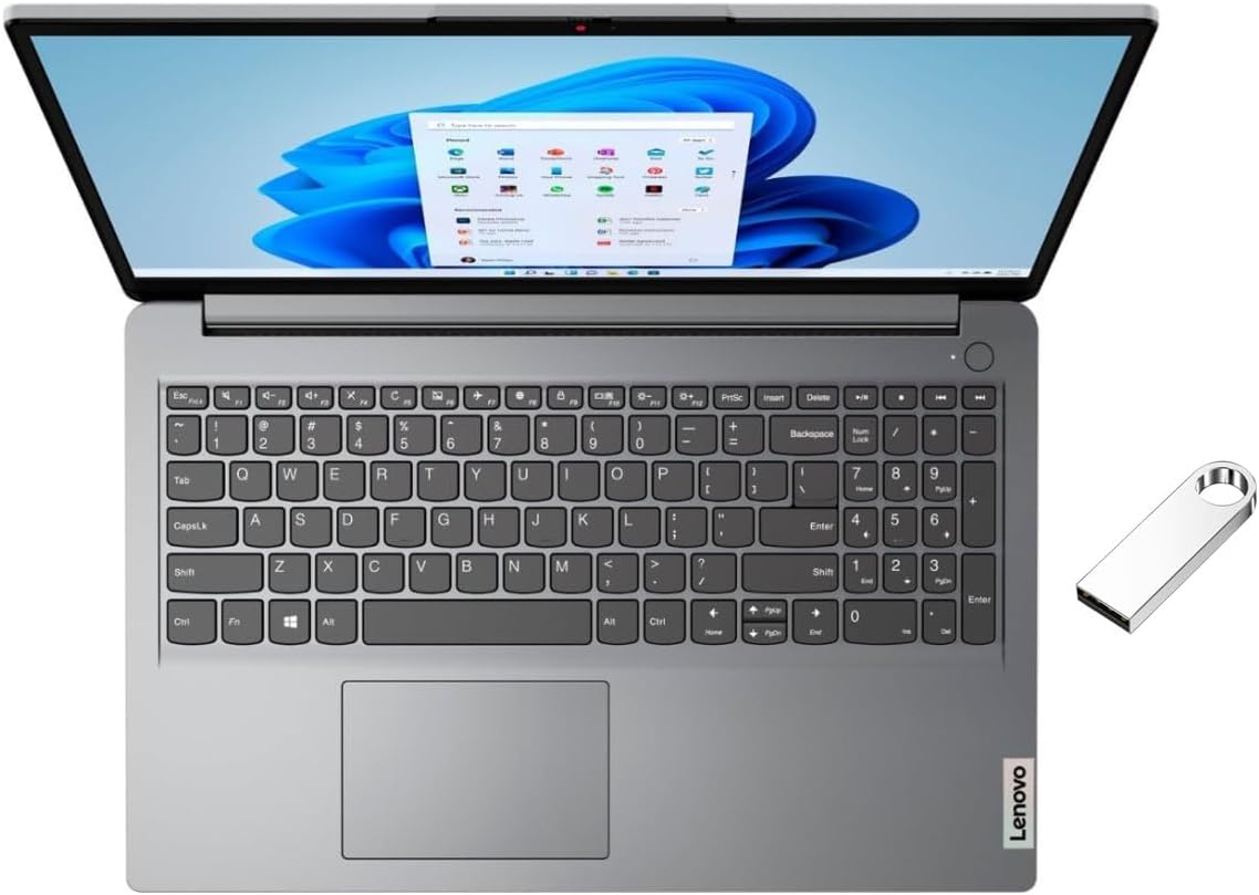 Lenovo Ideapad 1 15.6' HD Laptop | AMD Athlon Silver 7120U Processor | 4GB RAM DDR5 | 128GB SSD | AMD Radeon Graphics | Windows 11 Home | Grey | Bundle with 64GB USB Flash Drive