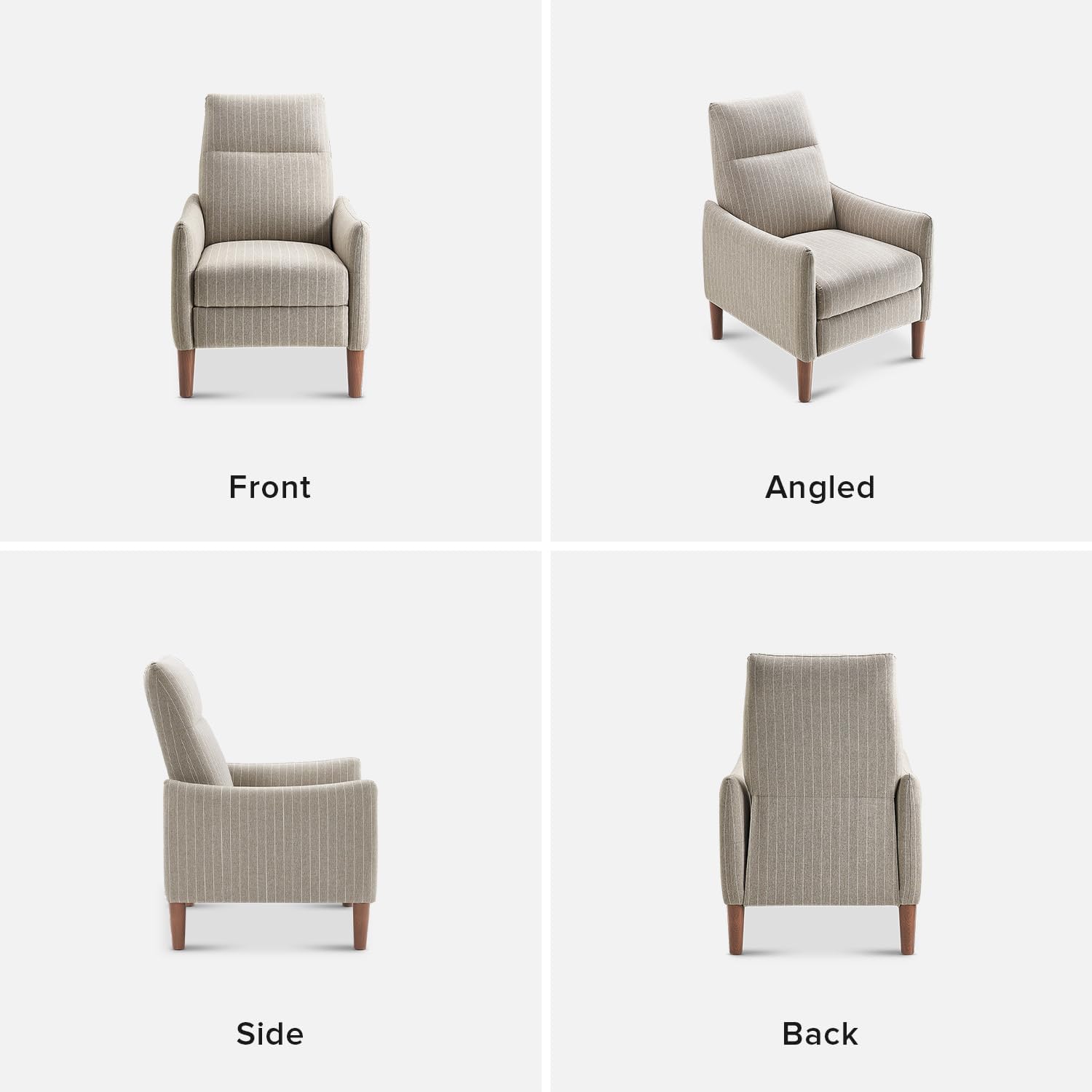 mopio Arthur Recliner Chair with 3 Positions, Accent Armchair, Mid Century Modern Reading Chair, High Back Padded Support Comfy Sleeper Armchair (Jacquard Taupe Stripe)