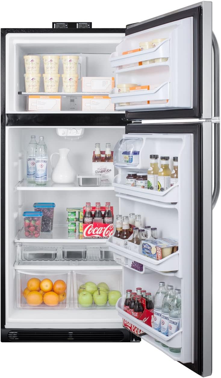 Summit Appliance BKRF21W 30' Wide 21 Cu.Ft. Break Room Refrigerator-Freezer in White with NIST Calibrated Alarm/Thermometers, Interior Light, Adjustable Shelves, Adjustable Thermostat