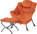 MBOOYOME Lazy Chair with Folding Ottoman, Modern Accent Armchair with Armrests, Side Pocket & Foldable Footstool, Reading Chair for Living Room, Bedroom, Dorm & Office, Velvet Orange