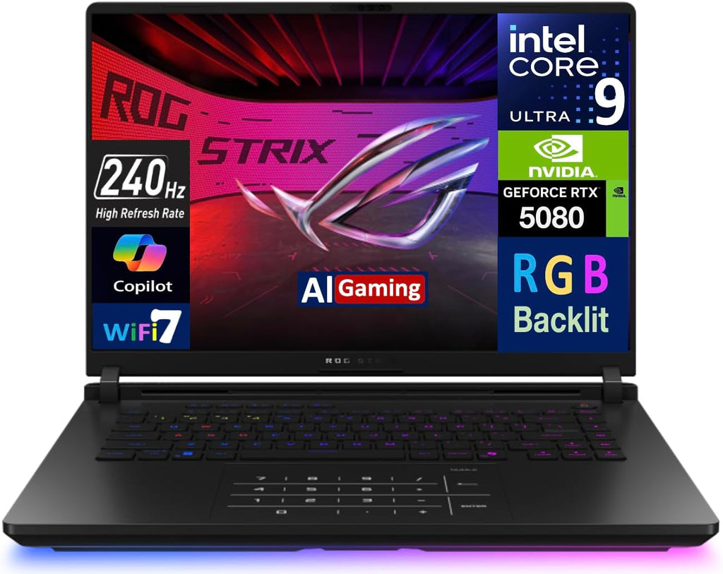 ASUS ROG Strix AI Gaming Laptop 16.0' 240Hz Mini LED WQXGA Display (Intel Ultra 9-275HX, GeForce RTX 5080 16GB, 32GB DDR5, 4TB PCIe SSD, Win 11 Pro) w/MS 365 Personal, DKZ USB Port Expander