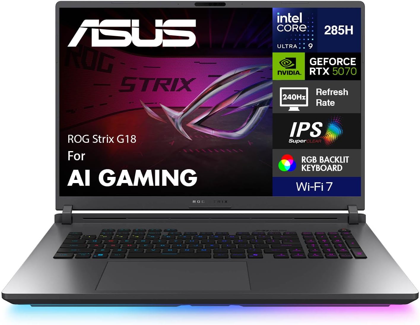 ASUS ROG Strix G18 Gaming Laptop 18' 240Hz WQXGA IPS Nebula Display (Intel Ultra 9-275HX, GeForce RTX 5070 8GB, 32GB DDR5, 2TB SSD, Per-Key RGB, Thunderbolt 4, Win 11 Pro) w/DKZ USB Port Expander