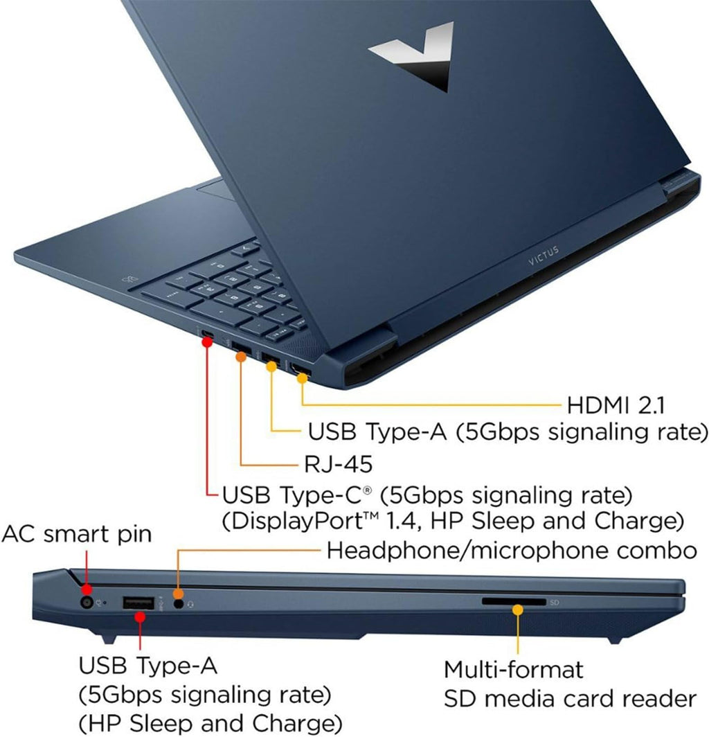 HP Victus 15.6 i5 Gaming Laptop, 15.6' FHD 1920*1080 144Hz, Intel Core i5-12450H, NVIDIA GeForce RTX 3050, 32GB RAM, 2TB SSD, Backlit KB, Touchpad, SD Card Reader, Webcam, HDMI, Wi-Fi 6, W11 H, Blue