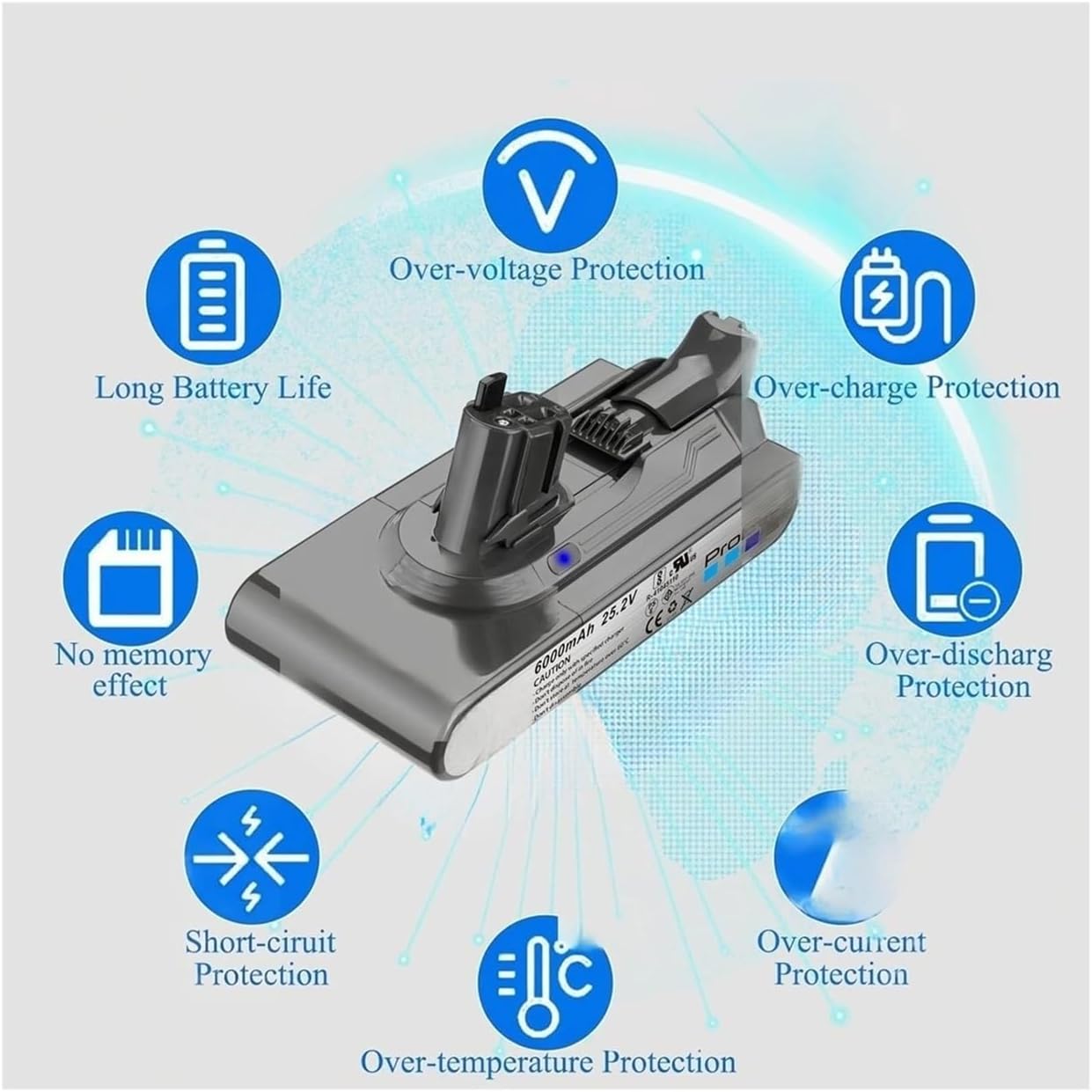 970425-01 6000mAh 25.2V Lithium-ion Battery Replacement. Compatible with Dyson V11 V15 SV15 SV16 SV22 Vacuum Cleaner
