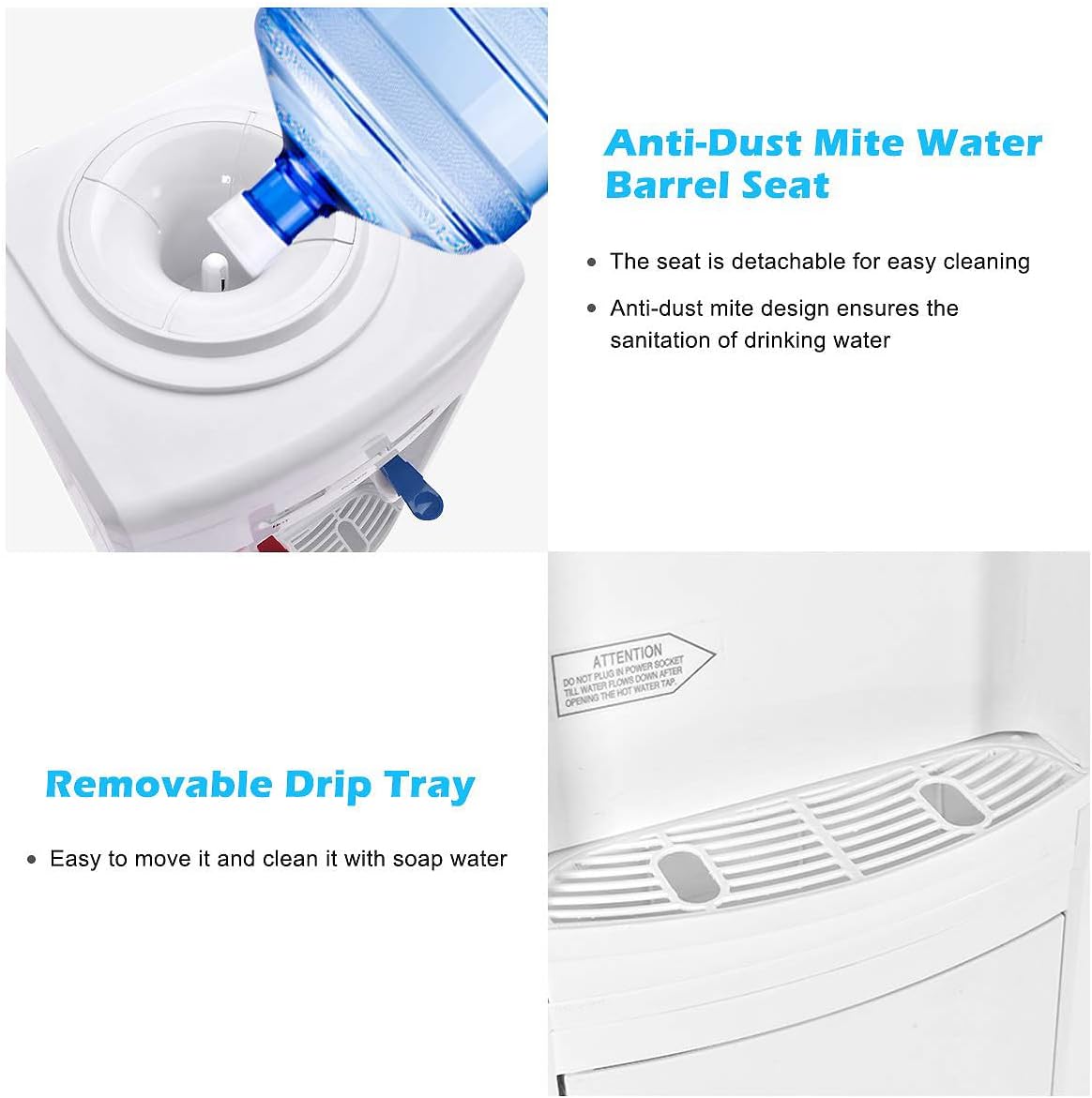 COSTWAY Water Cooler Dispenser for 3-5 Gallon Bottle, Top Loading Hot and Cold Water Dispenser with Storage Cabinet, Child Lock, Water Cooler with Compression Refrigeration Technology, White