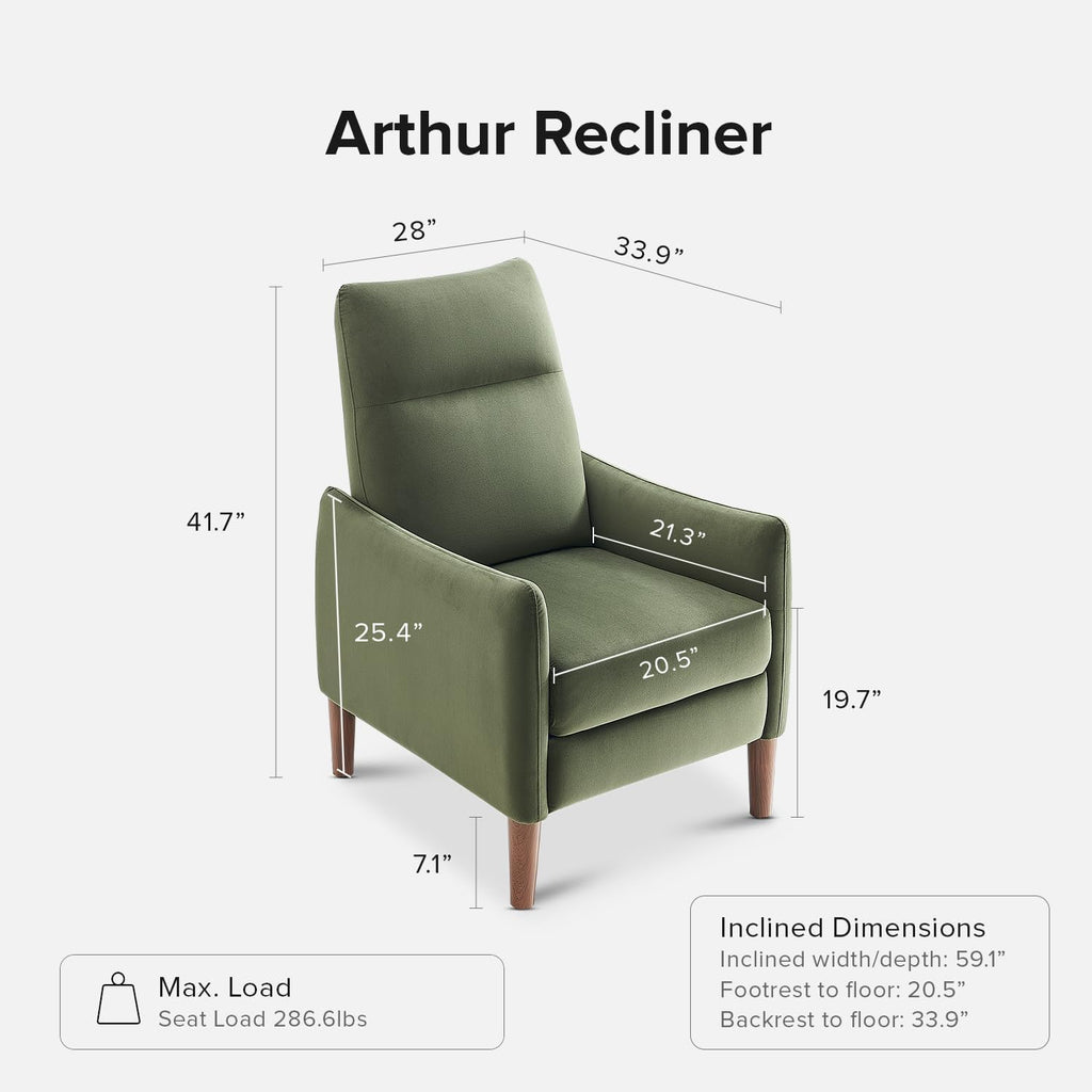 mopio Arthur Recliner Chair with 3 Positions, Accent Armchair, Mid Century Modern Reading Chair, High Back Padded Support Comfy Sleeper Armchair (Olive Green Velvet)