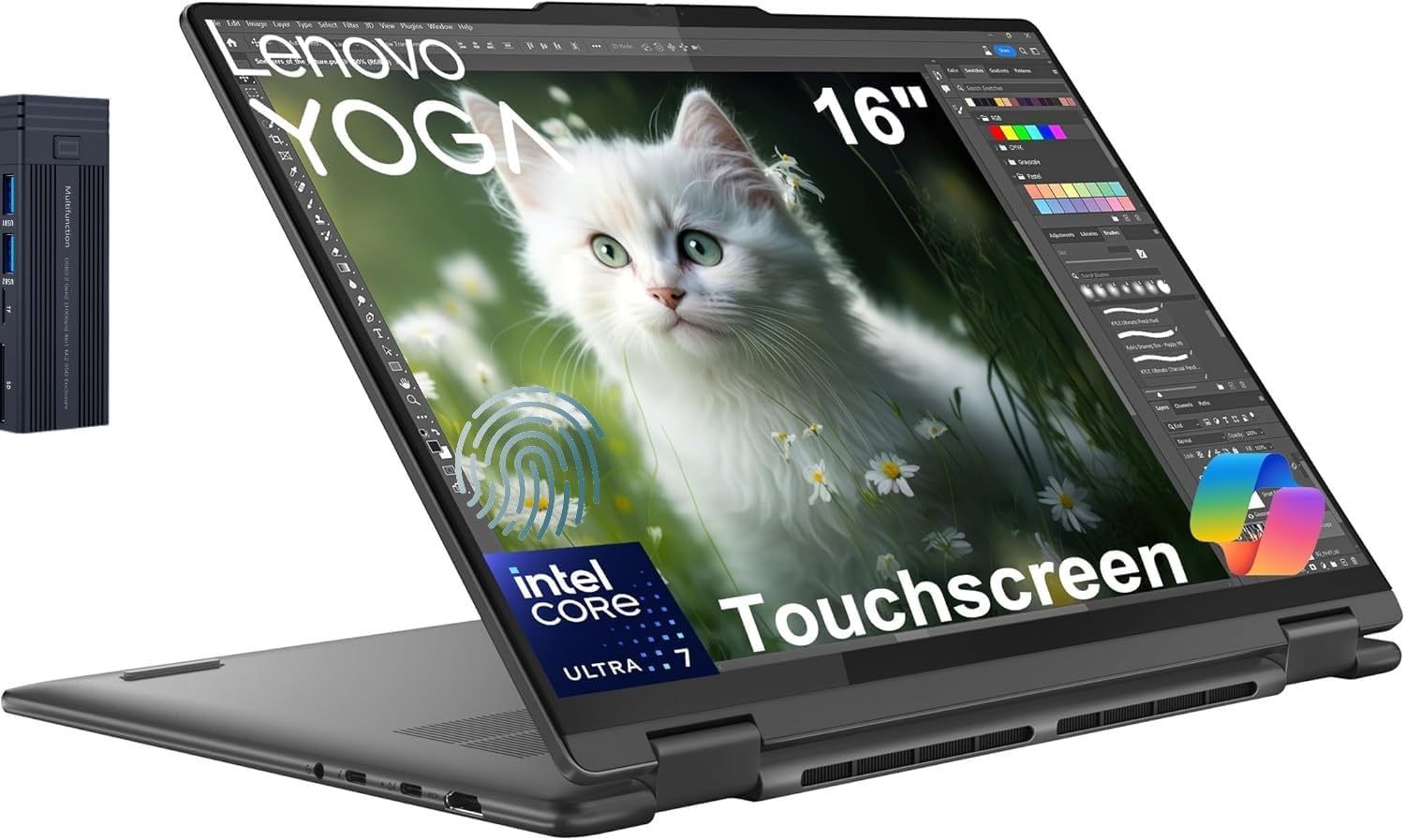 Lenovo Yoga 7i 2-in-1 16' FHD 2K Touchscreen Laptop, Intel Core Ultra 7 155U, 16GB RAM 1TB SSD, Backlit Keyboard, Fingerprint Reader, Wi-Fi 6E, Bluetooth 5.3, Webcam, Windows 11 Home, Storm Grey