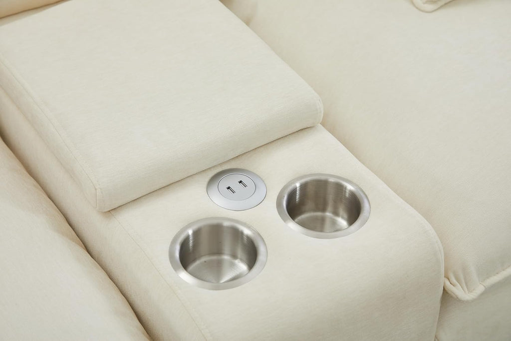 HYJT-H&K 148' U Shaped Cloud Couch Modular Beige Sectional Couches for Living Room, Comfy Fluffy Chenille Oversized Cloud Sectional Couch Large 6 Seat Sectionals Sofa Set Central Console USB Port