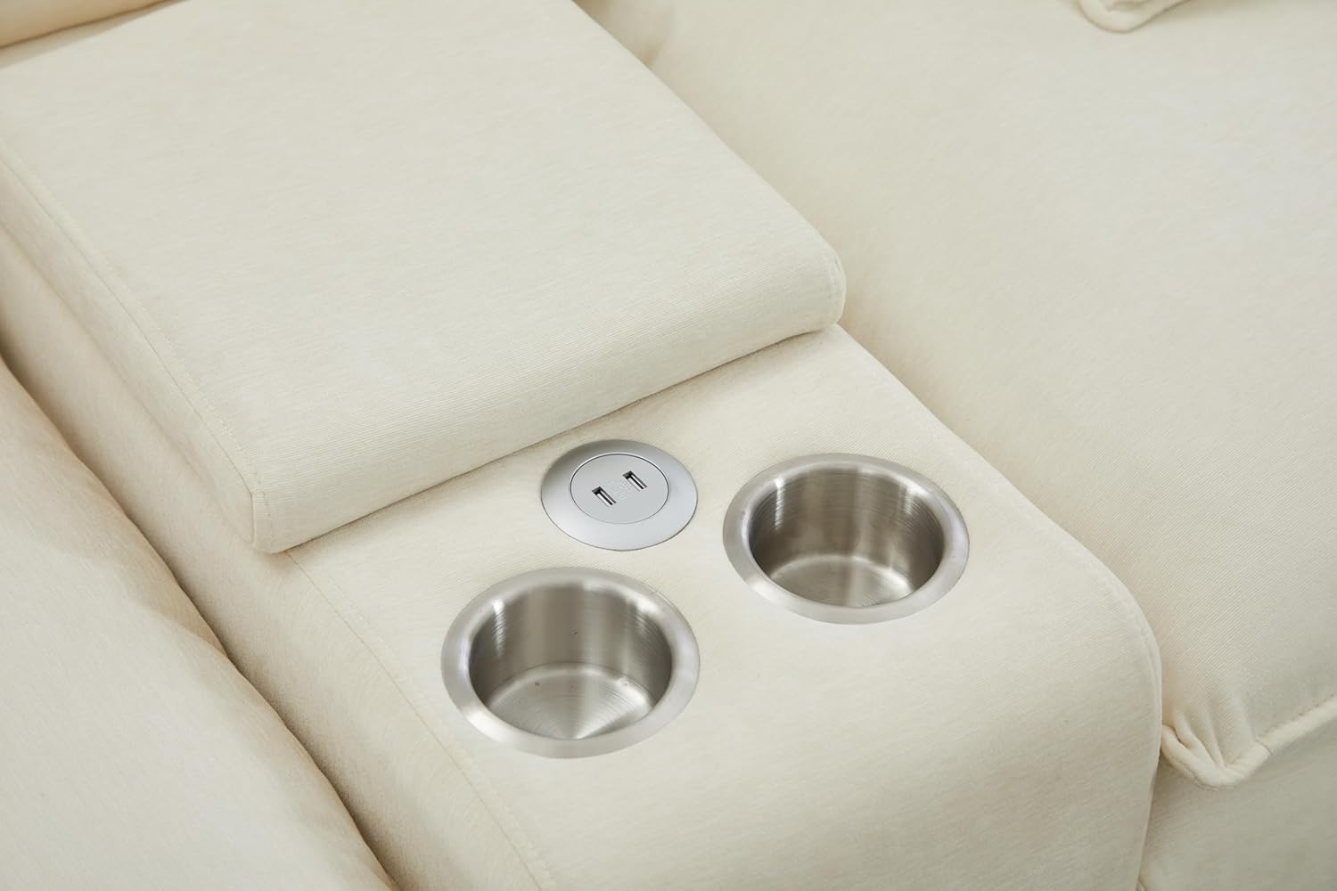 HYJT-H&K 148' U Shaped Cloud Couch Modular Beige Sectional Couches for Living Room, Comfy Fluffy Chenille Oversized Cloud Sectional Couch Large 6 Seat Sectionals Sofa Set Central Console USB Port