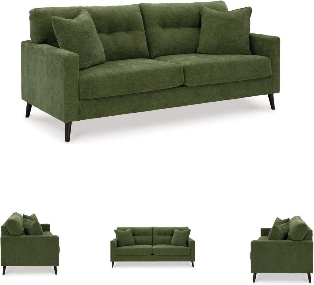 Signature Design by Ashley Bixler Sofa, Mid-Century Modern Sofa with Button-Tufted Back, Durable Foam Cushions, Platform Foundation Support, Polyester Blend Upholstery, Olive