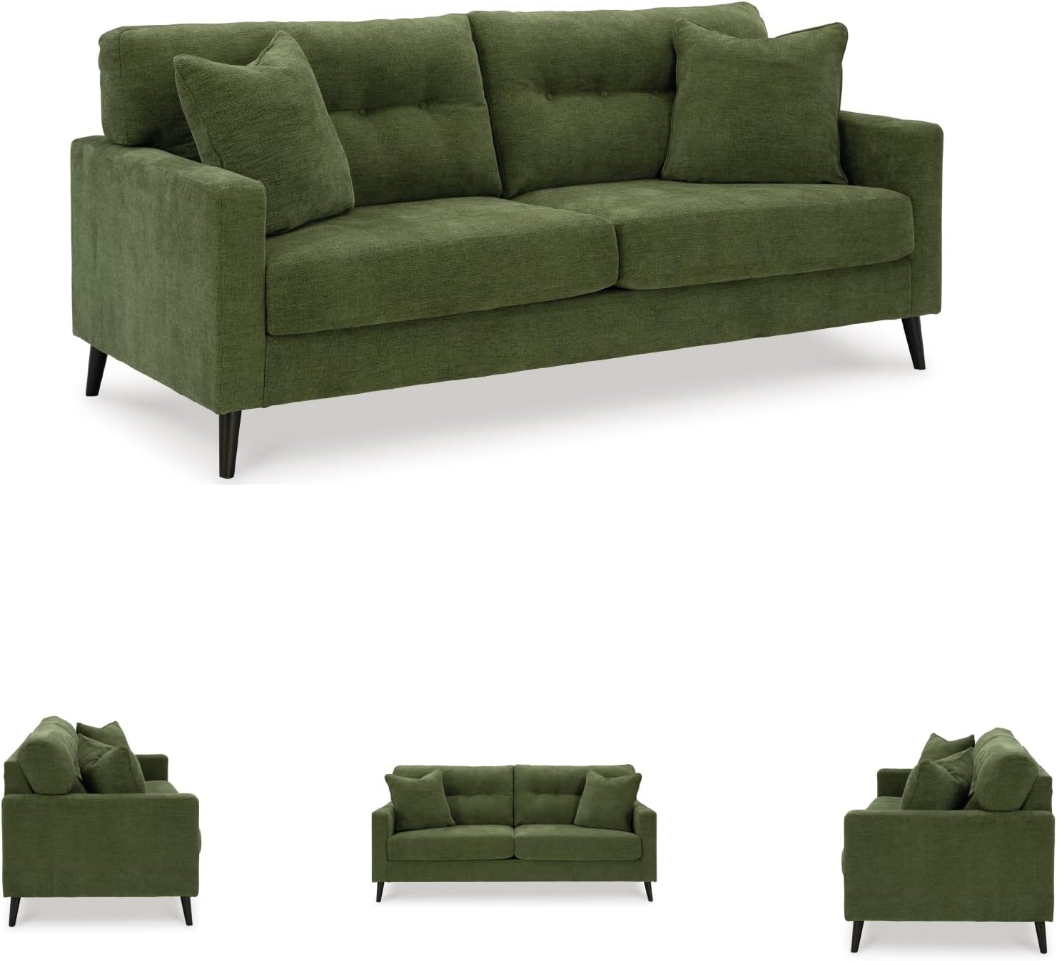 Signature Design by Ashley Bixler Sofa, Mid-Century Modern Sofa with Button-Tufted Back, Durable Foam Cushions, Platform Foundation Support, Polyester Blend Upholstery, Olive