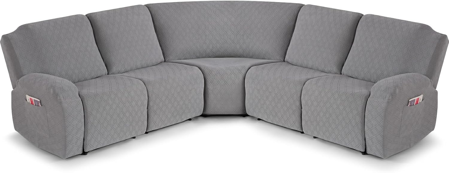 VANSOFY Extra Large Reclining Sectional Couch Covers, Washable 5-Piece Sofa Covers for L Shape Sectional Sofa Corner Seater, Thick, Soft Sofa Slipcovers (5 Seat Recliner Cover, Light Gray)