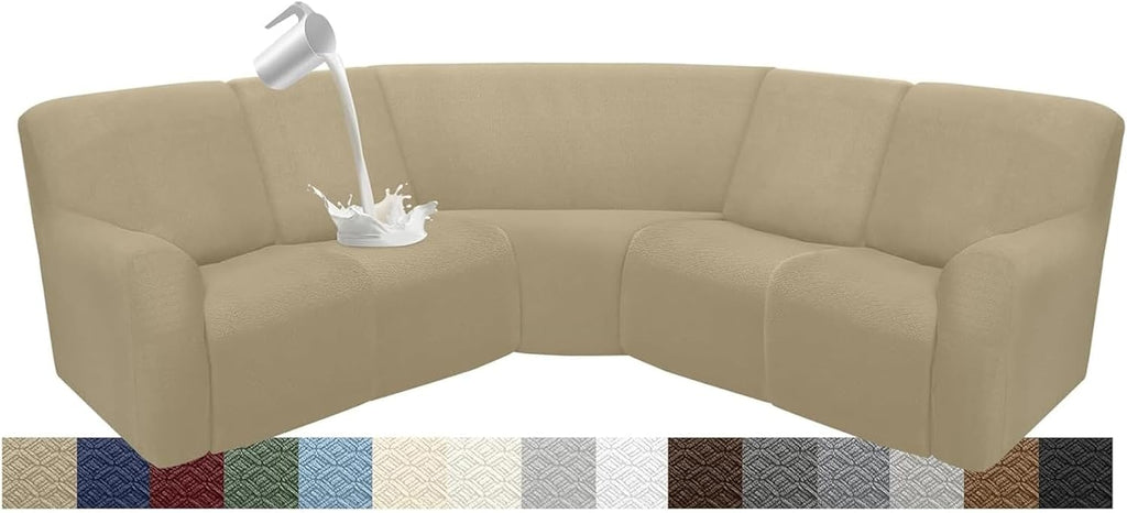 Couch Covers for Sectional Sofa Reclining L Shape Waterproof Washable Sectional Couch Covers Super Stretch Recliner Sofa Slipcover(5 Seater Cover, Brownish Yellow)
