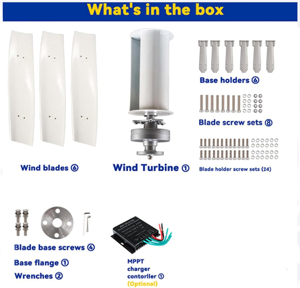 Wind Turbine Generator Kit, 1000W-6000W 12V/24V/48V 3 Blade with Charge Controller Portable Vertical Wind Power Turbine Generator Kit