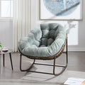 Outdoor Rattan Rocking Chair Oversized Papasan Recliner Lounger, Steel Frame & Thick Corduroy Cushion, Indoor/Outdoor Use for Patio, Porch, Backyard, Garden, Balcony, Light Green