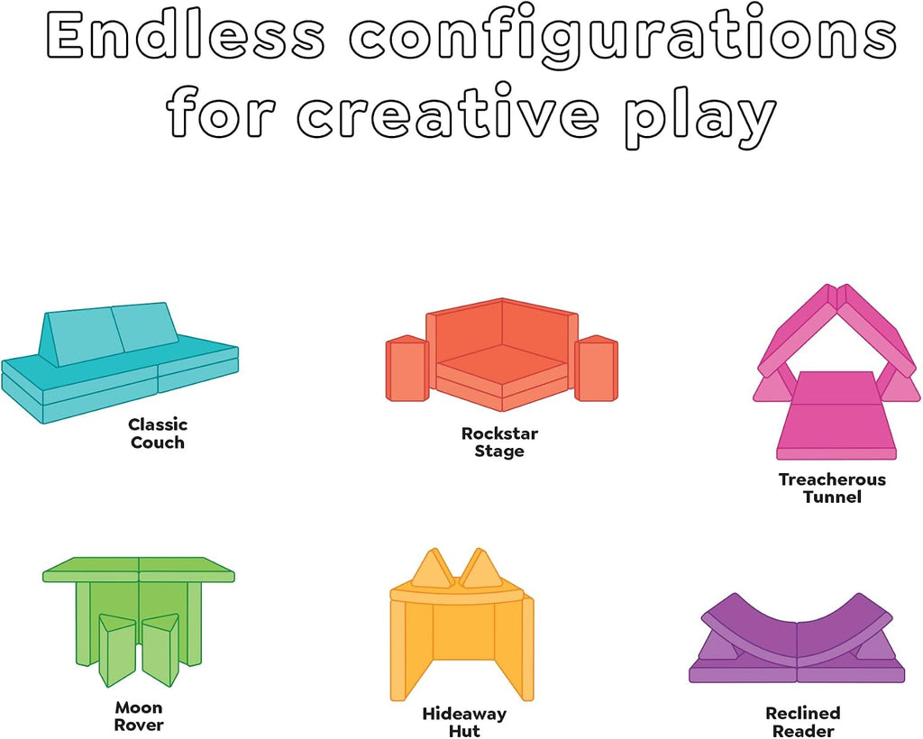 Yourigami Kids and Toddler Play Couch, Convertible Folding Sofa, Durable Foam Modular Design, Blue Lagoon