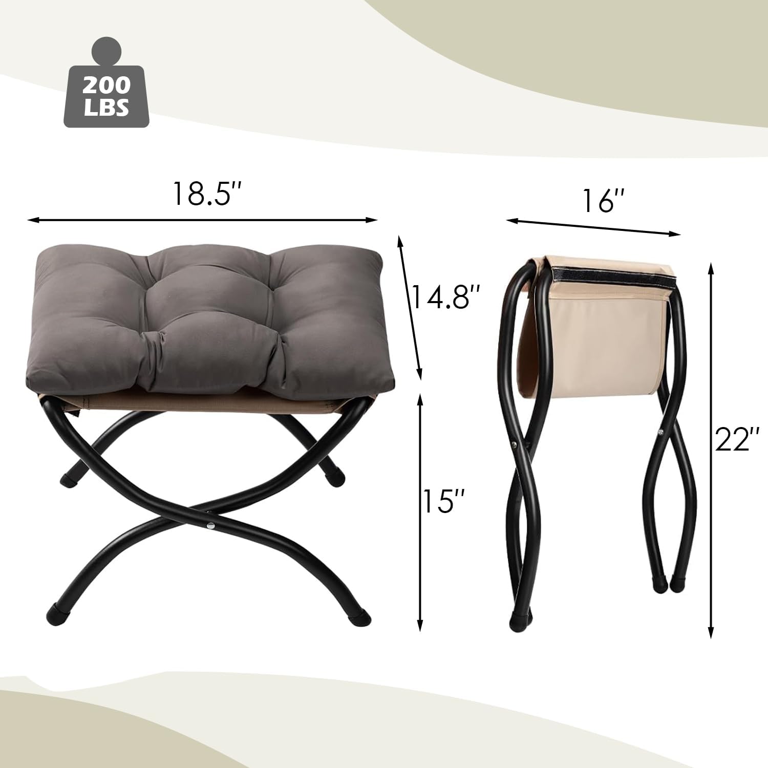 HollyHOME Lazy Chair with Foldable Ottoman, Accent Comfy Lounge Armchair and Folding Footrest Stool, Leisure Sofa Reading Chair and Footstool for Living Room, Bedroom, Dorm,Dark Grey