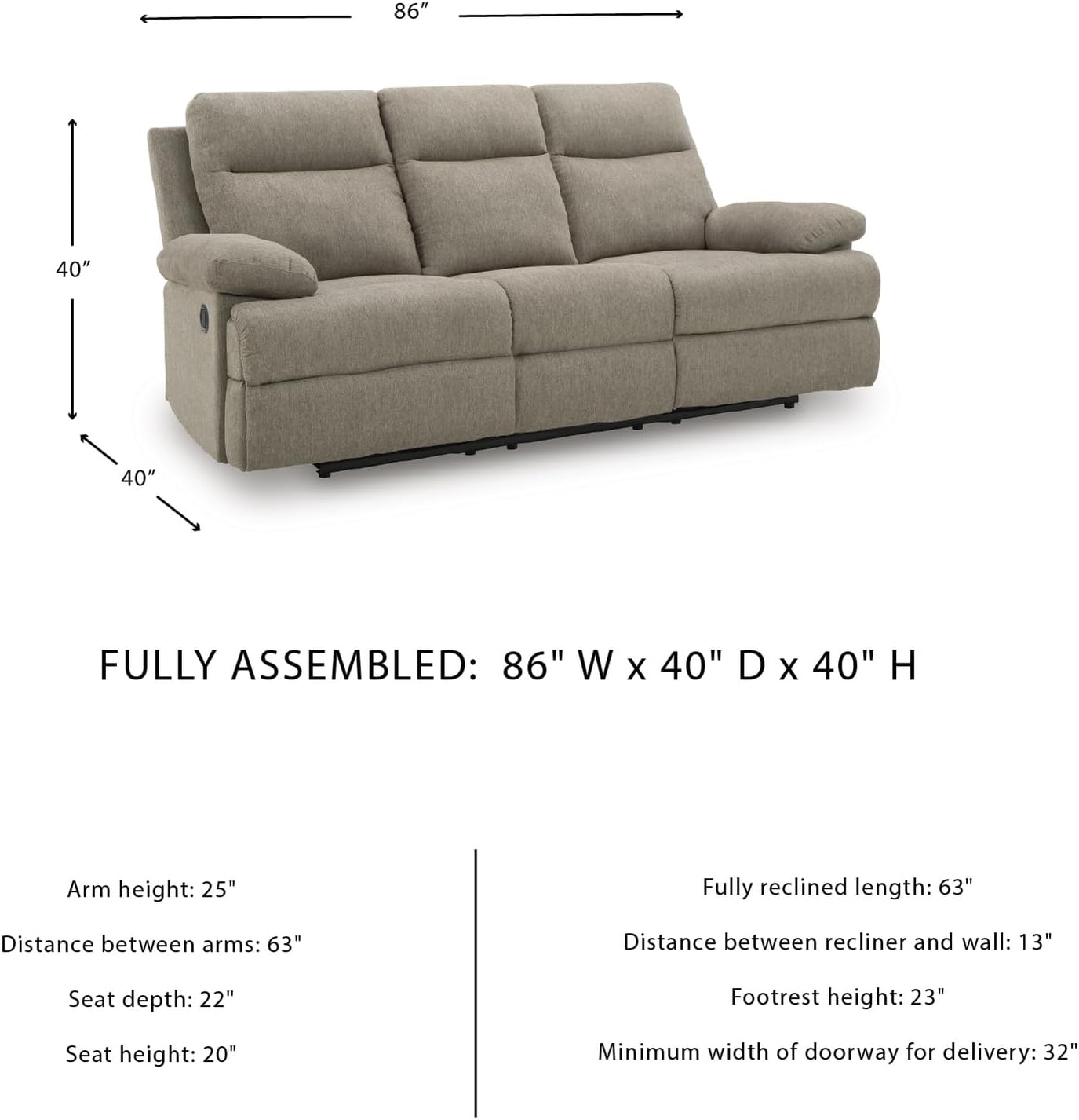 Signature Design by Ashley Yarrow Lane Classic Chenille Manual Pull Tab Reclining Sofa with Drop Down Table and USB Charging, Light Brown