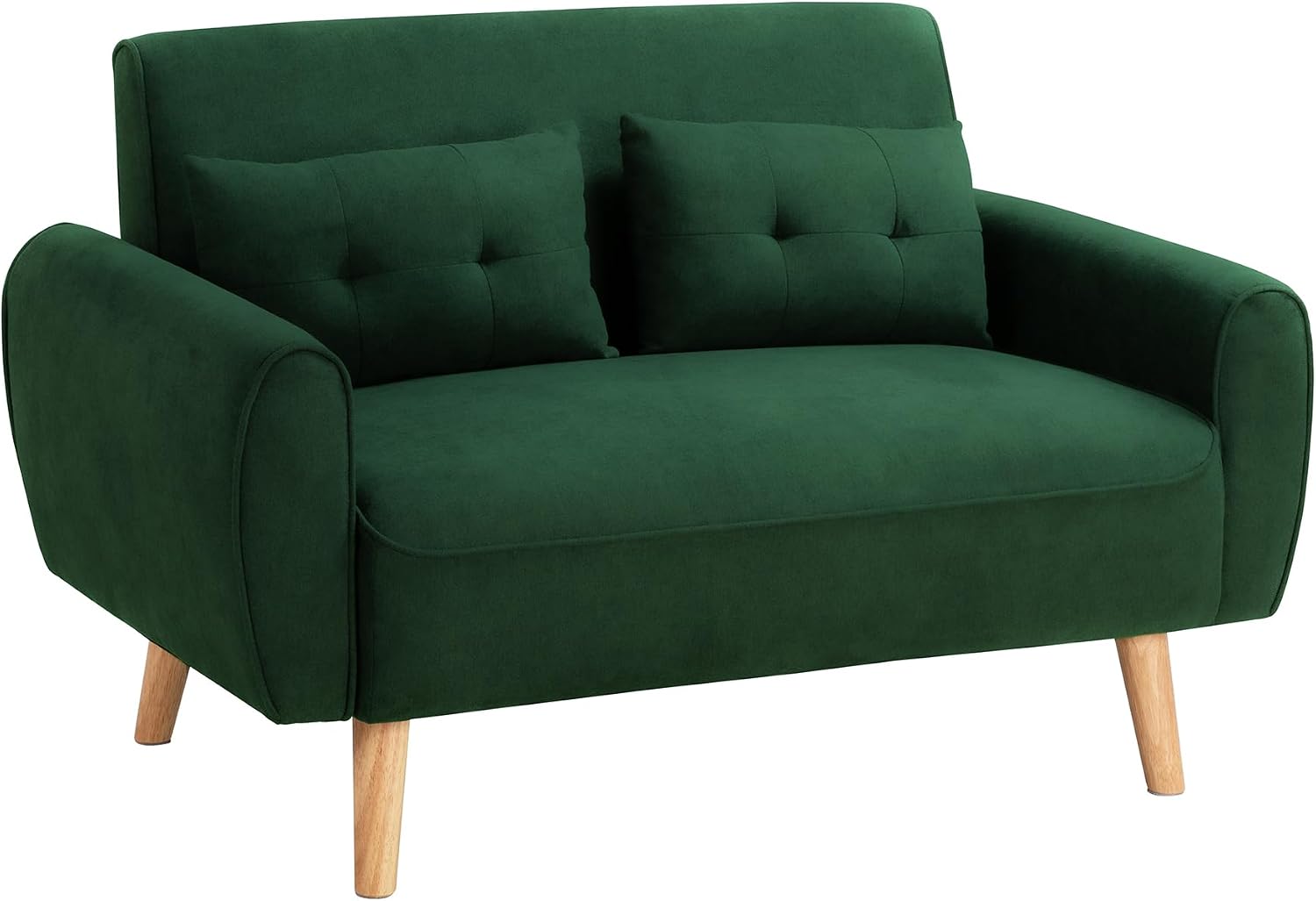 Shintenchi 48'' Loveseat Sofa, Mid-Century Modern Upholstered Couch Deep Seat with 2 Pillows, 10' Thick Cushion with Spring, Solid Wood Frame Small Couch for Living Room, Dorms & Office, Green