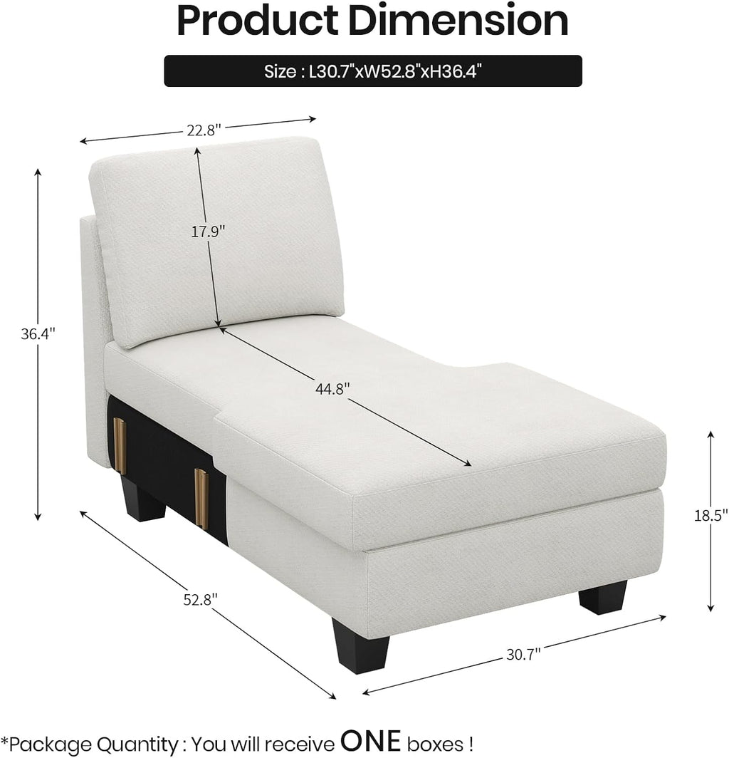 Belffin Sectional Storage Chaise Module for Modular Sectionals. Right-Facing Chaise. Beige.