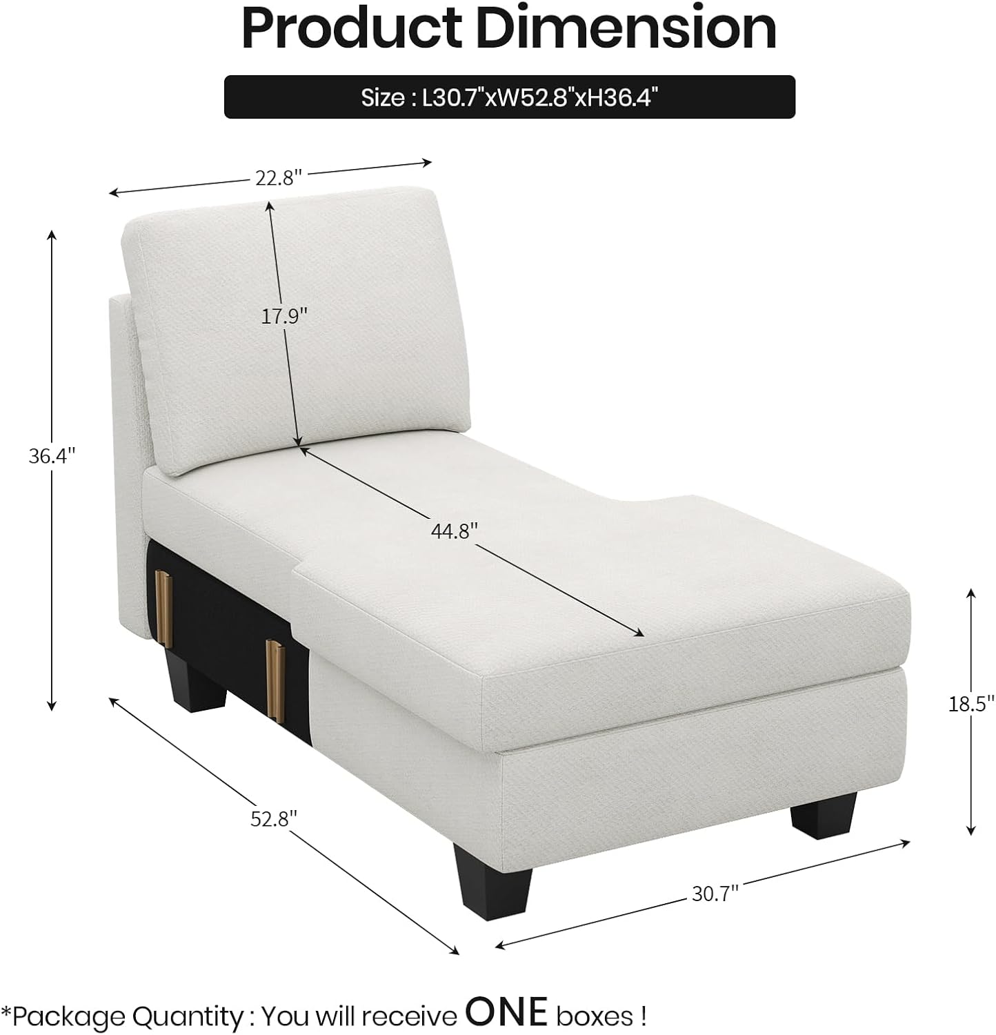 Belffin Sectional Storage Chaise Module for Modular Sectionals. Right-Facing Chaise. Beige.
