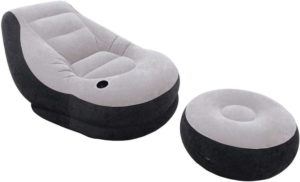 Intex Inflatable Corner Living Room Neutral Sectional Sofa & Lounge Chair Set