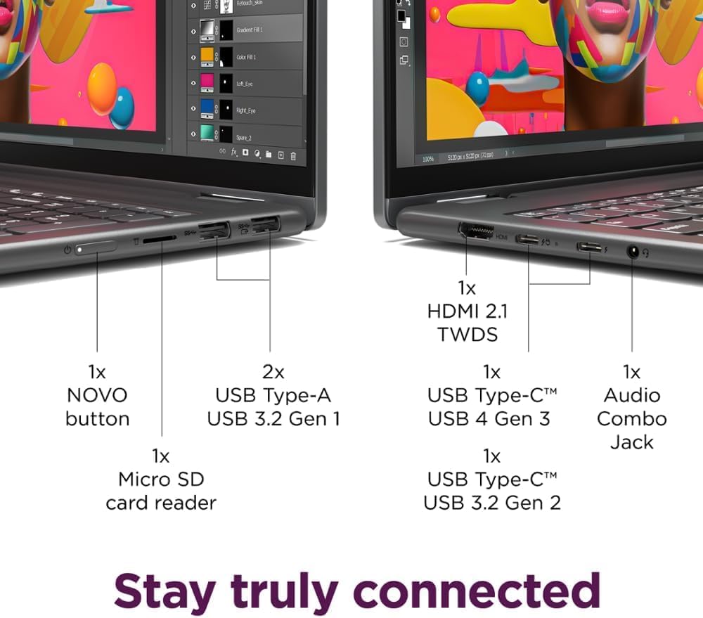 Lenovo Yoga 7i 2-in-1 16' FHD 2K Touchscreen Laptop, Intel Core Ultra 7 155U, 16GB RAM 2TB SSD, Backlit Keyboard, Fingerprint Reader, Wi-Fi 6E, Bluetooth 5.3, Webcam, Windows 11 Home, Storm Grey