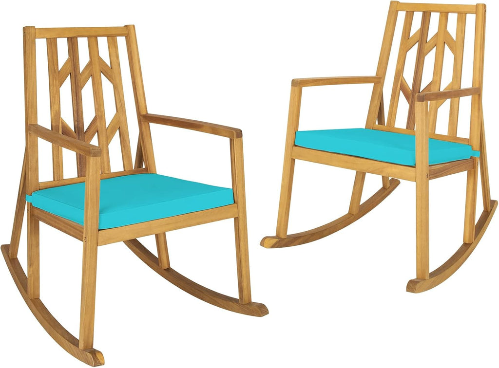 Tangkula 2 Pieces Acacia Wood Patio Rocking Chair, Outdoor Porch Rocker W/Removable High-Density Cushion, All-Weather Resistance, Perfect for Garden, Backyard, Poolside