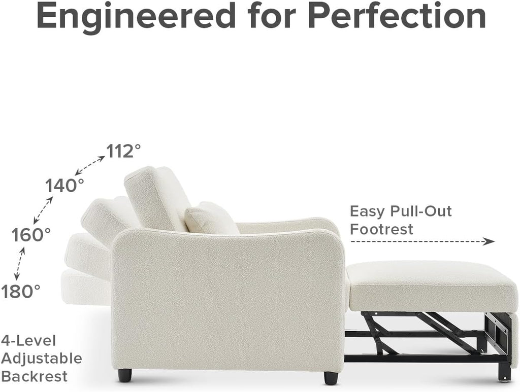 mopio Sophie 4-in-1 Convertible Sleeper Chair Bed, Accent Chair, Chaise Lounge, Comfy Reading Armchair, Pull Out Sofa Bed with Adjustable Backrest for Living Room, Bedroom (Pearl White Boucle)