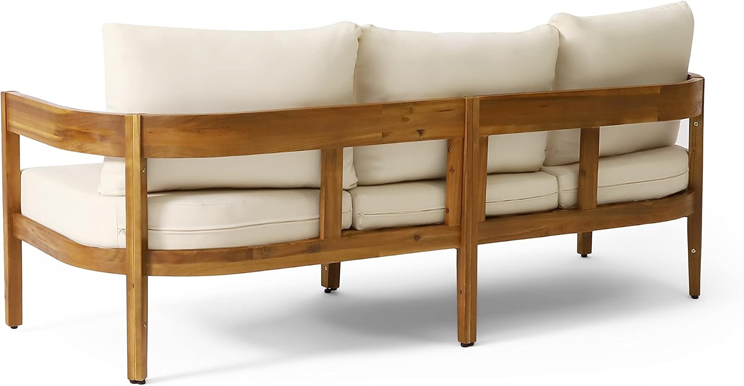 Brooklyn Outdoor 3 Seater Sofa with Cushions - Acacia Wood - Teak/Beige