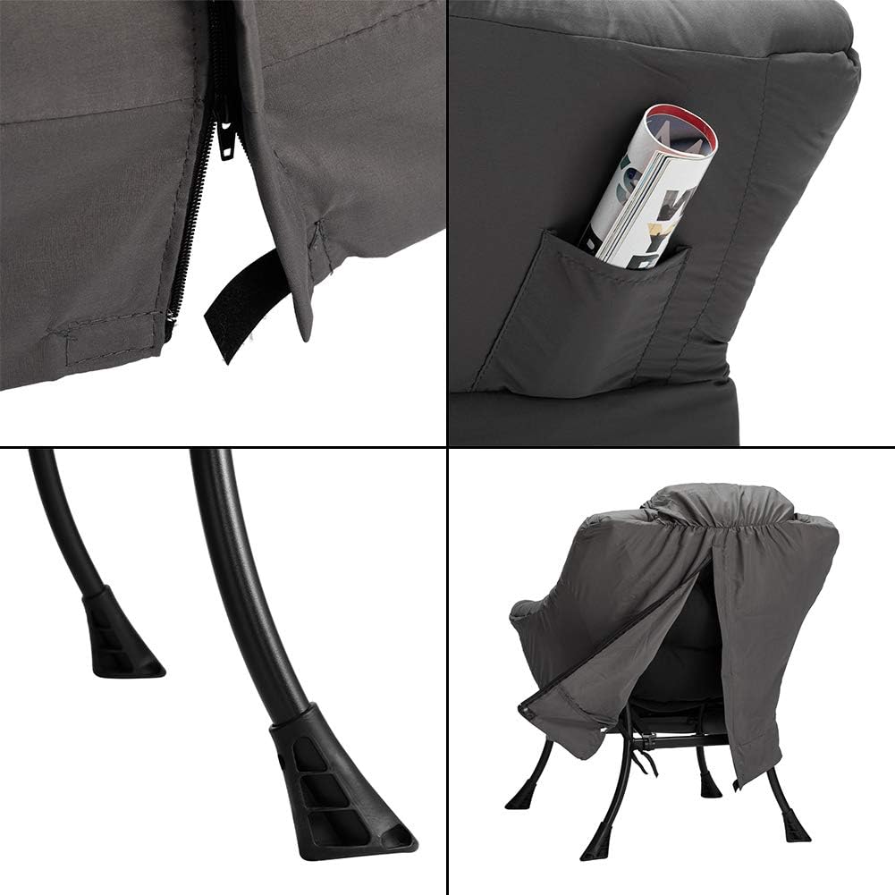 HollyHOME Lazy Chair with Foldable Ottoman, Accent Comfy Lounge Armchair and Folding Footrest Stool, Leisure Sofa Reading Chair and Footstool for Living Room, Bedroom, Dorm,Dark Grey