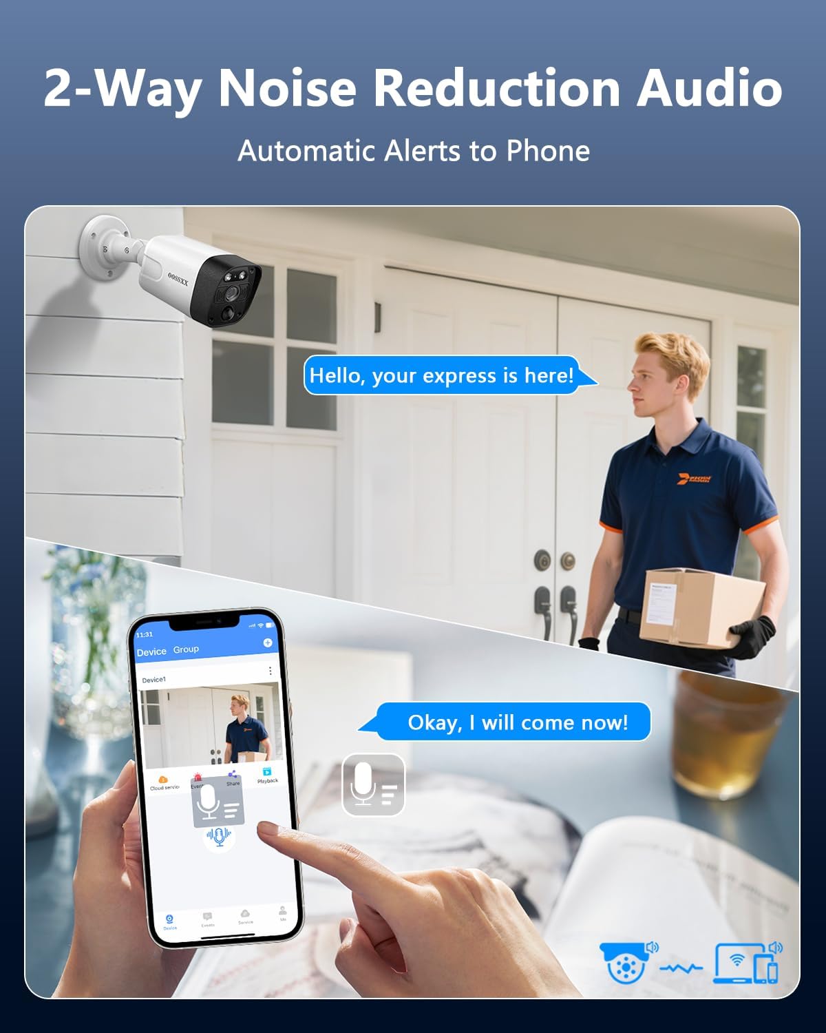 OOSSXX (2026 New) 4K PoE Security Camera System Wired, 8CH NVR with 1TB HDD, 4 x 8MP Cameras (2 Bullet + 2 Dome), 130° Wide Angle, 2-Way Audio, AI Human & PIR Detection, No Monthly Fee