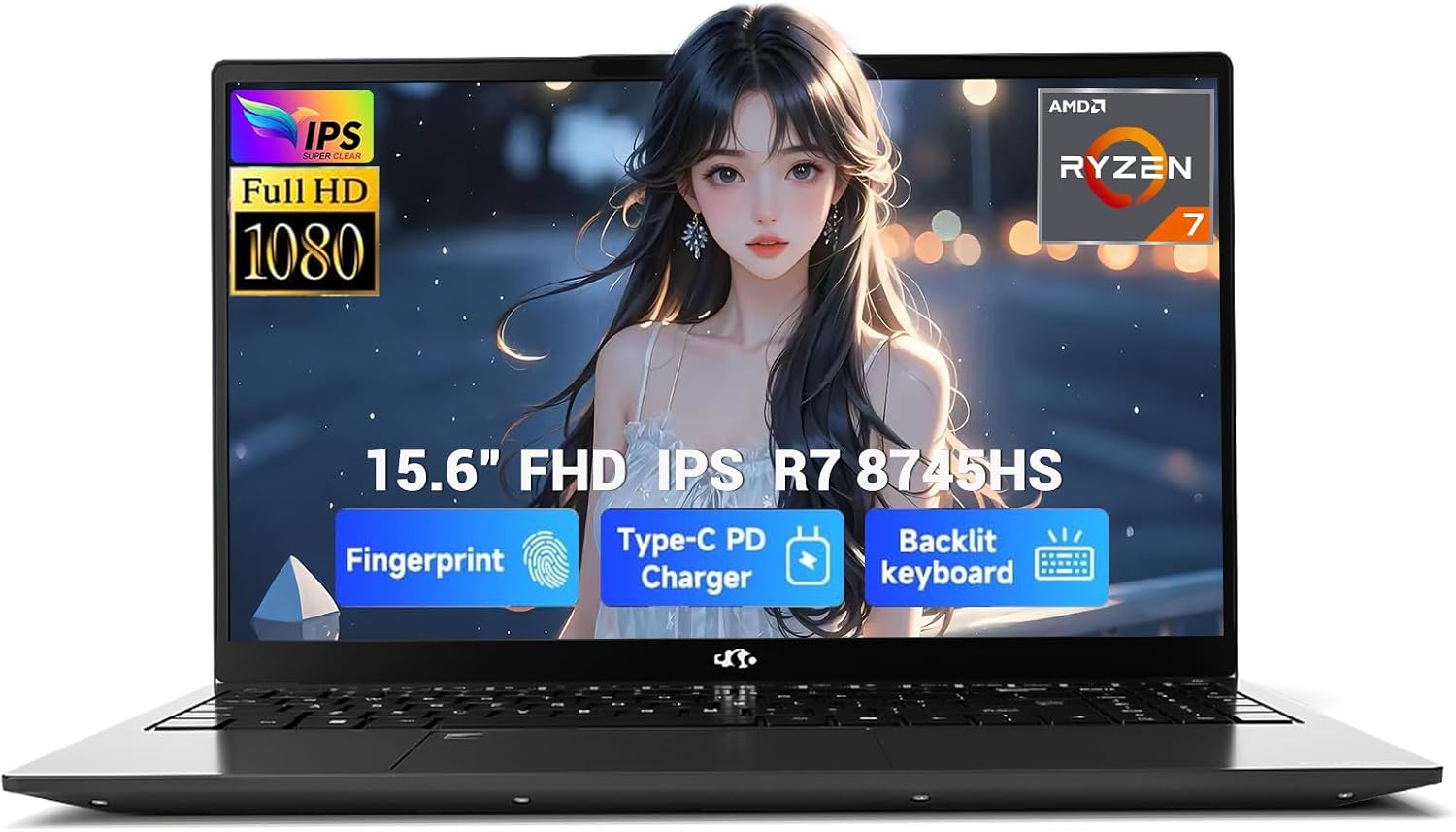 NIMO 15.6' IPS FHD-Gaming-Laptop, 8 Cores AMD Ryzen 7 8745HS (up to 4.9GHz Beat R9 7940HS) Radeon 780M-Graphics, 16GB DDR5 RAM 256GB SSD 100W Type-C Backlit Keyboard Fingerprint for Creators
