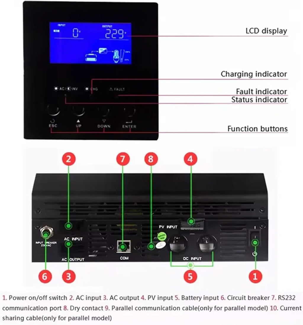 Hybrid Solar Inverter 24V 110V Pure Sine Wave Inverter 2400W 3KVA Solar Panel Generator Portable Wechselrichter