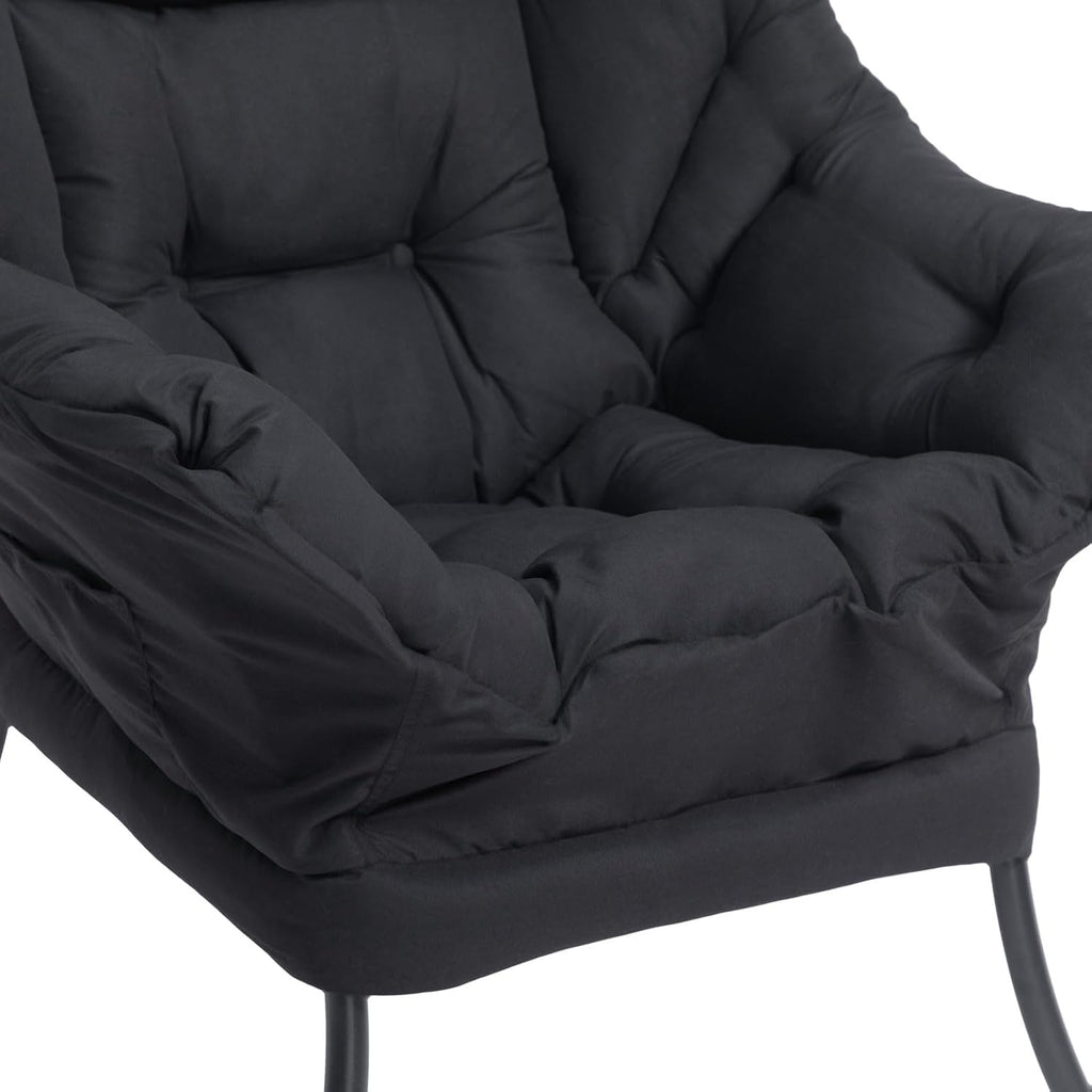 HollyHOME Lazy Chair with Armrest and Side Pocket, Comfy Accent Lounge Chair,Leisure Sofa Armchair for Living Room, Bedroom, Dorm, or Small Spaces, Oversized Reading Sofa Chair,Black
