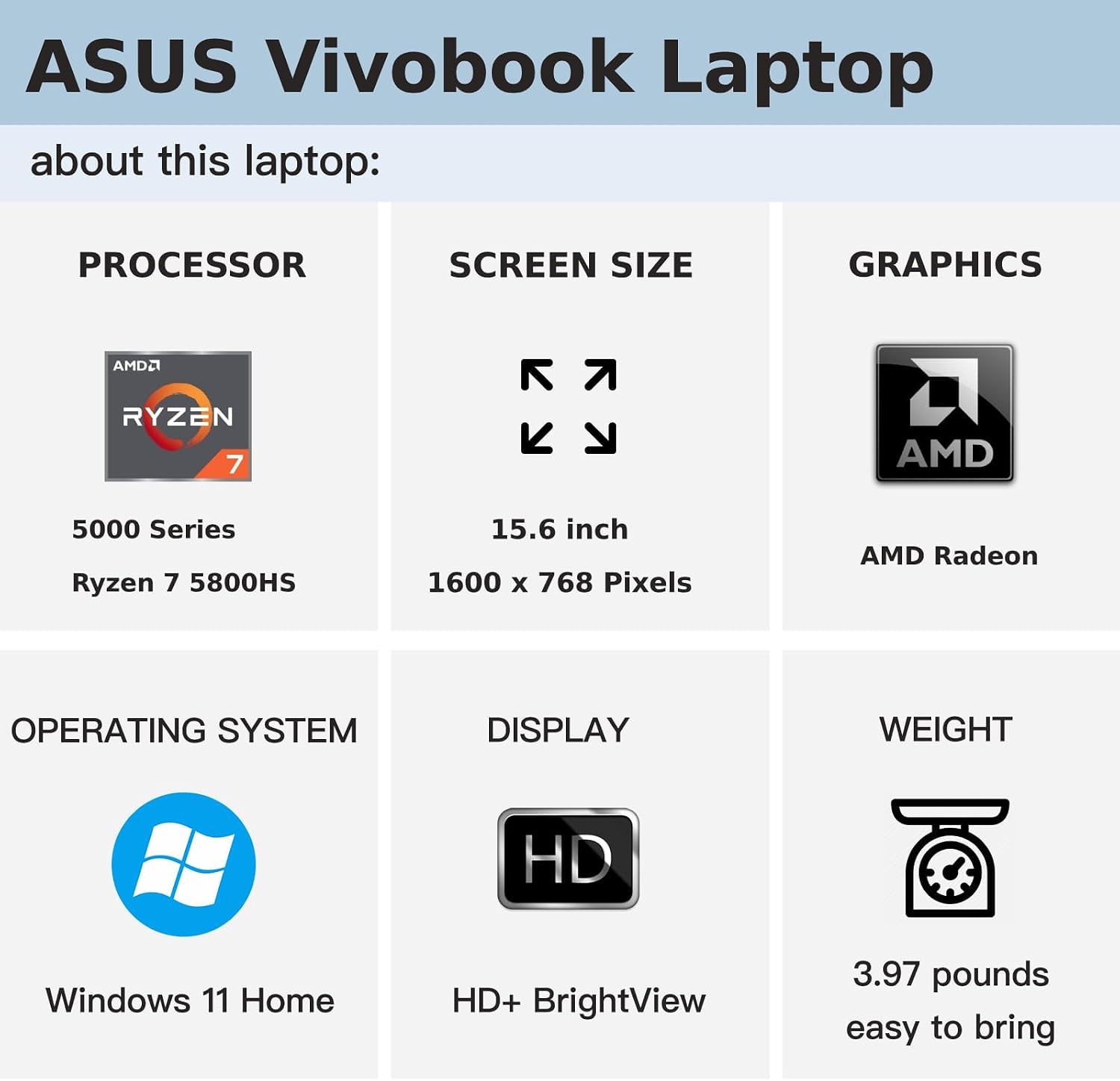 ASUS Vivobook 16 Laptop Computer - 16' HD Display, AMD Ryzen 7 5800HS (Beats i7-1195G7), 16GB RAM, 1TB SSD, AMD Radeon Graphics, WiFi 6, Chiclet Keyboard, USB-A&C, Windows 11 Pro with Laptop Stand